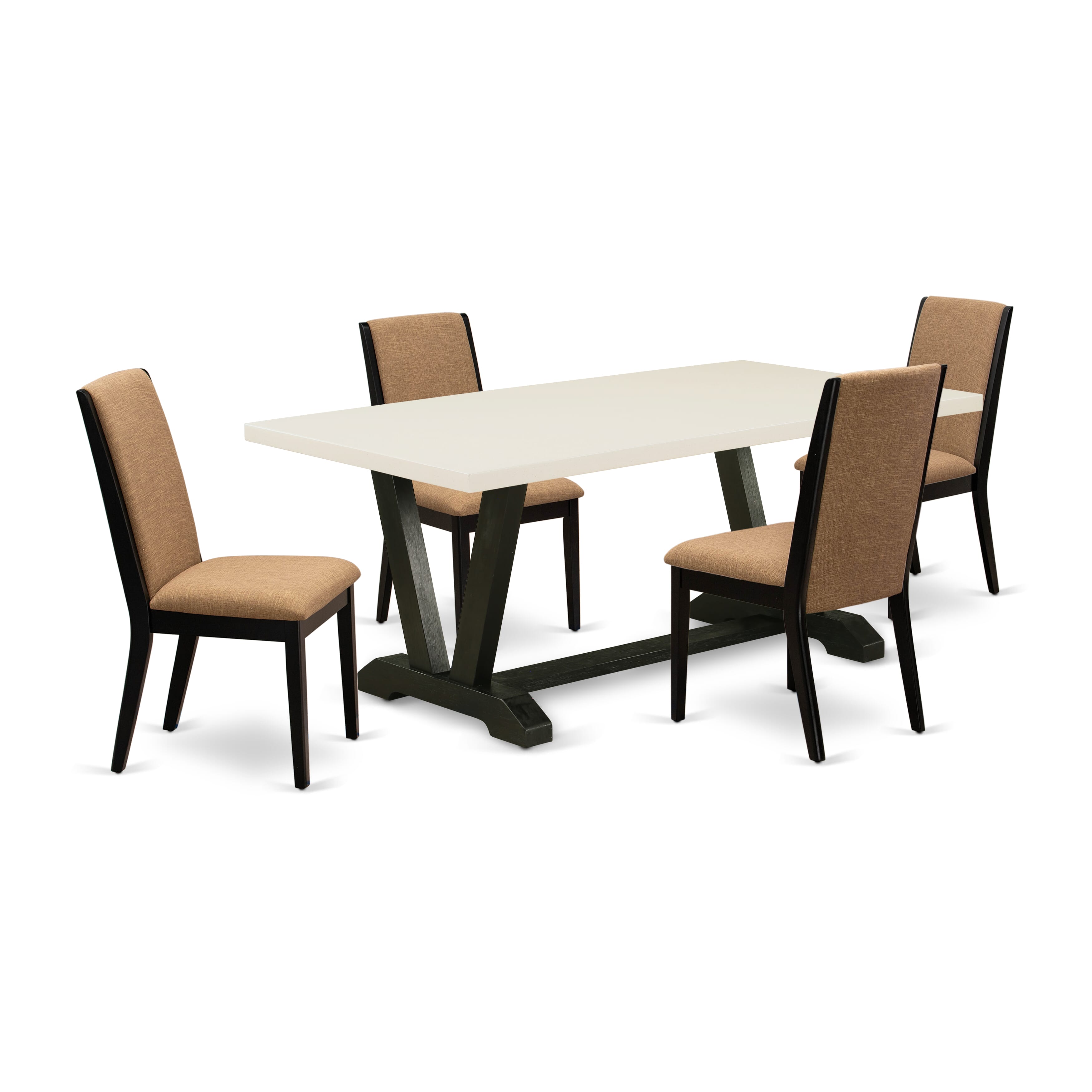 East West Furniture V627LA147-5 5-Piece Dining Room Set with Kitchen Table - 4 Linen Fabric Parson Chairs (Wire Brushed Black Finish)