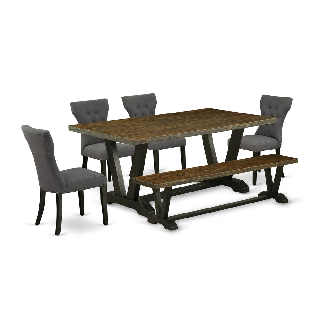 East West Furniture V677GA650-6 6-Piece Modern Dining Table Set-Dark Gotham Grey Linen Fabric Seat and Button Tufted Chair Back Upholstered Dining chairs