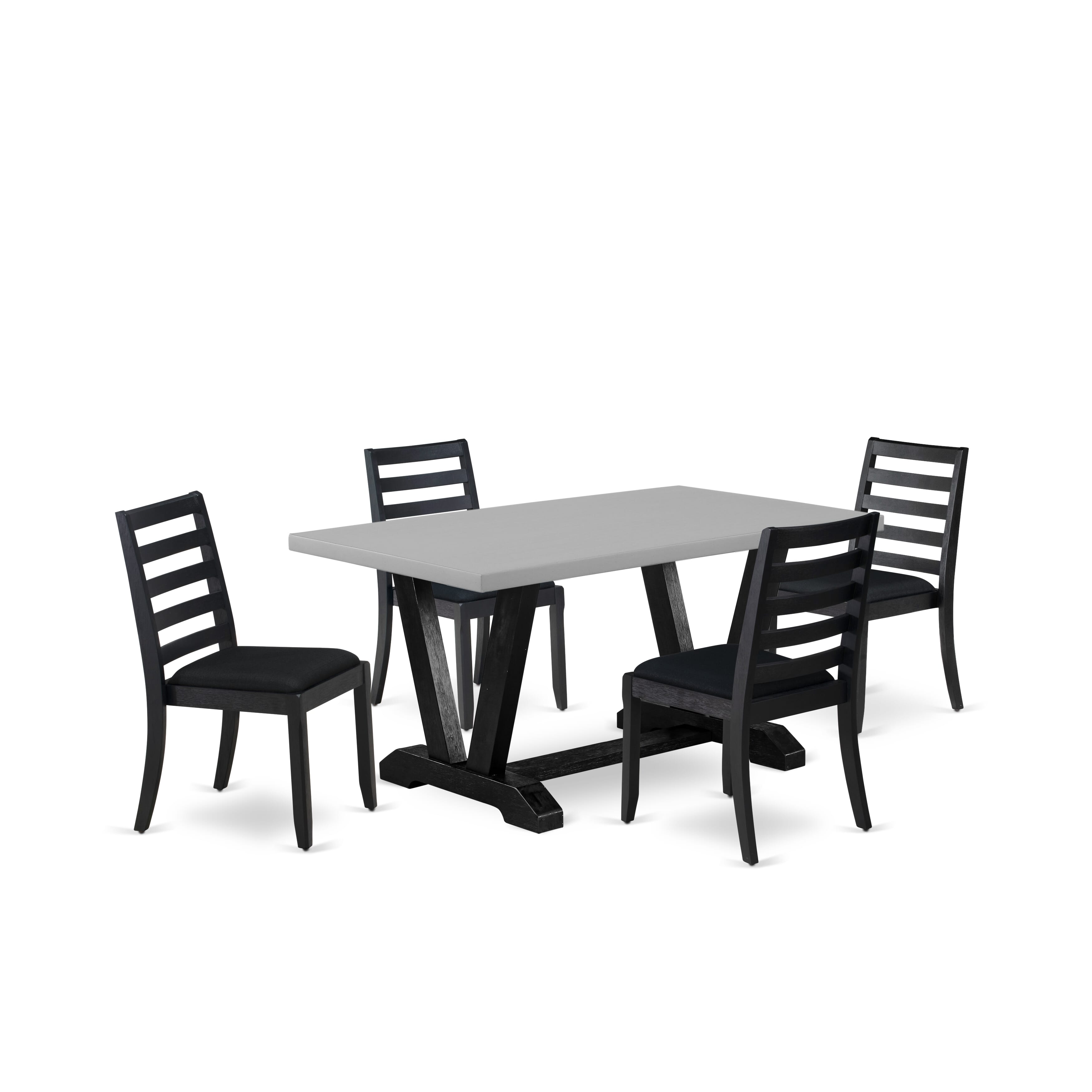 V696X1624-5 - 5-pc modern dining set - a breakfast table & 4 stackable chairs with Black Linen Fabric - Wire-brushed Black