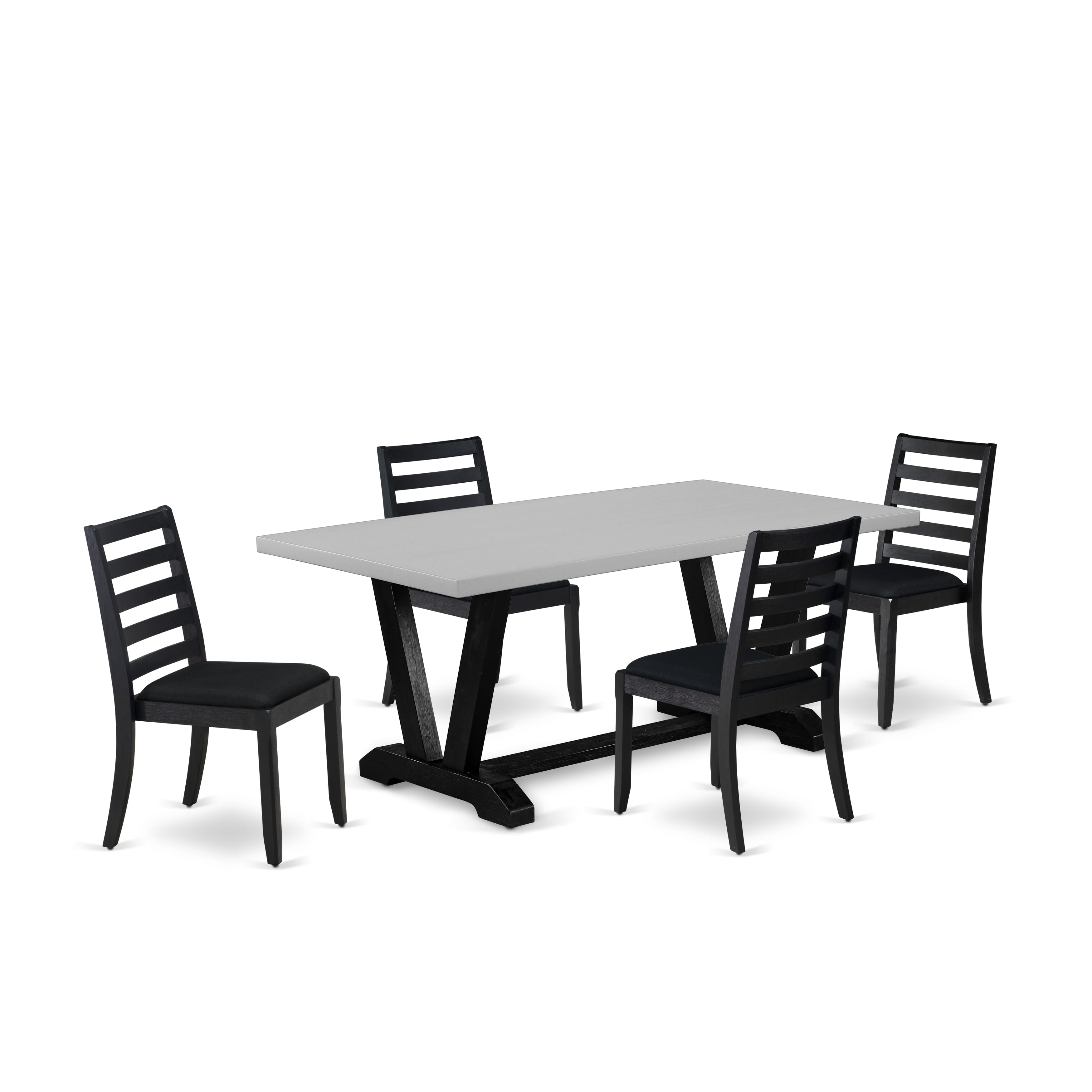 V697X1624-5 - 5-pc kitchen table set - a dinner table & 4 stackable dining chairs with Black Linen Fabric - Wire-brushed Black