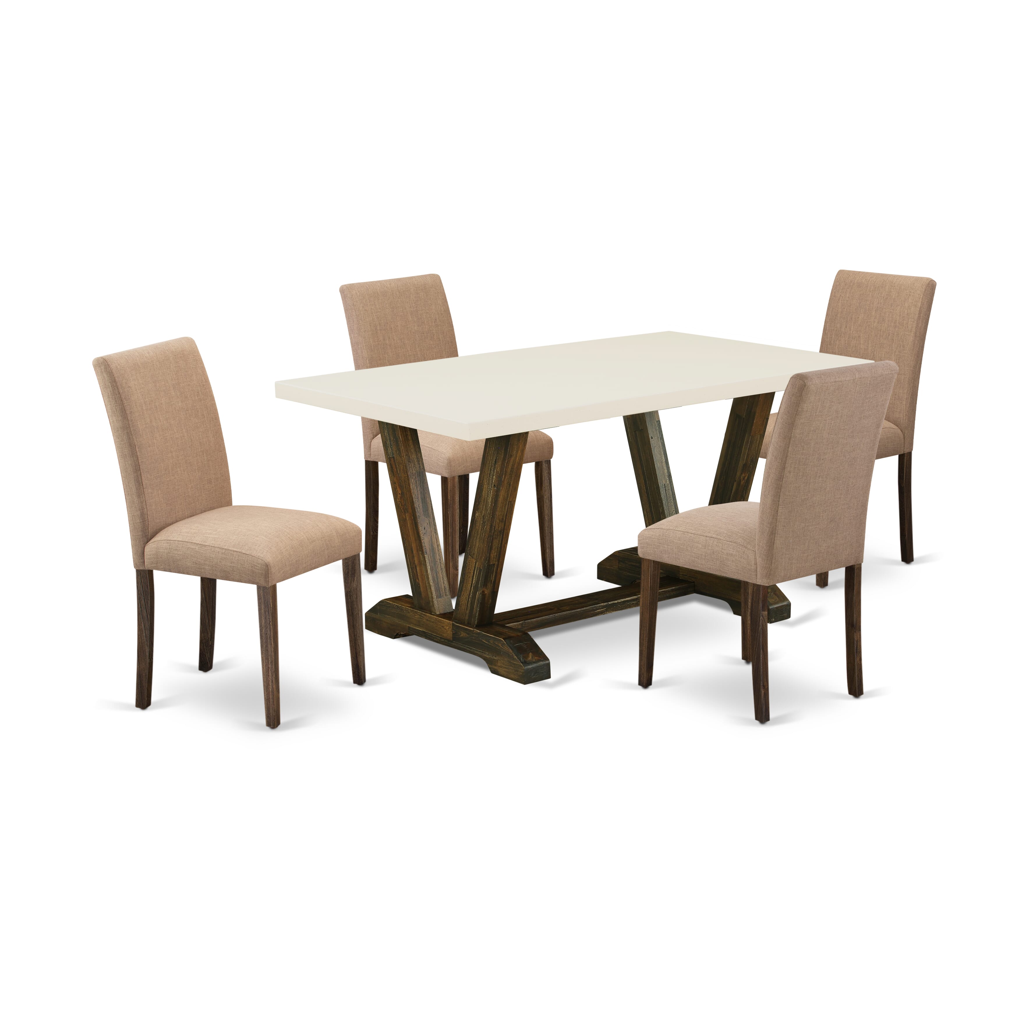 East West Furniture 5-Pc Dining Room Table Set Includes 4 Dining Chairs with Upholstered Seat and High Back and a Rectangular Dining Table - Distressed Jacobean Finish