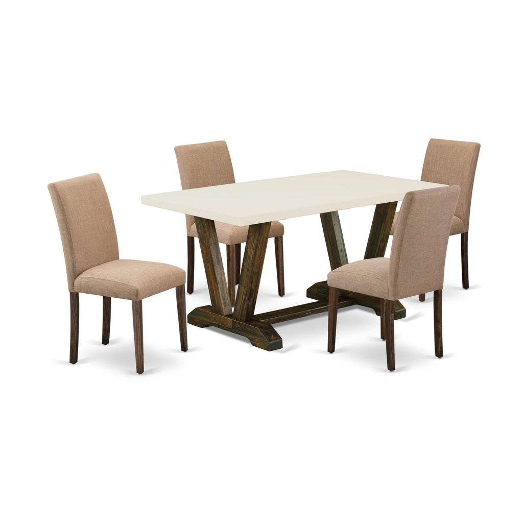 East West Furniture 5-Pc Dining Room Table Set Includes 4 Dining Chairs with Upholstered Seat and High Back and a Rectangular Dining Table - Distressed Jacobean Finish