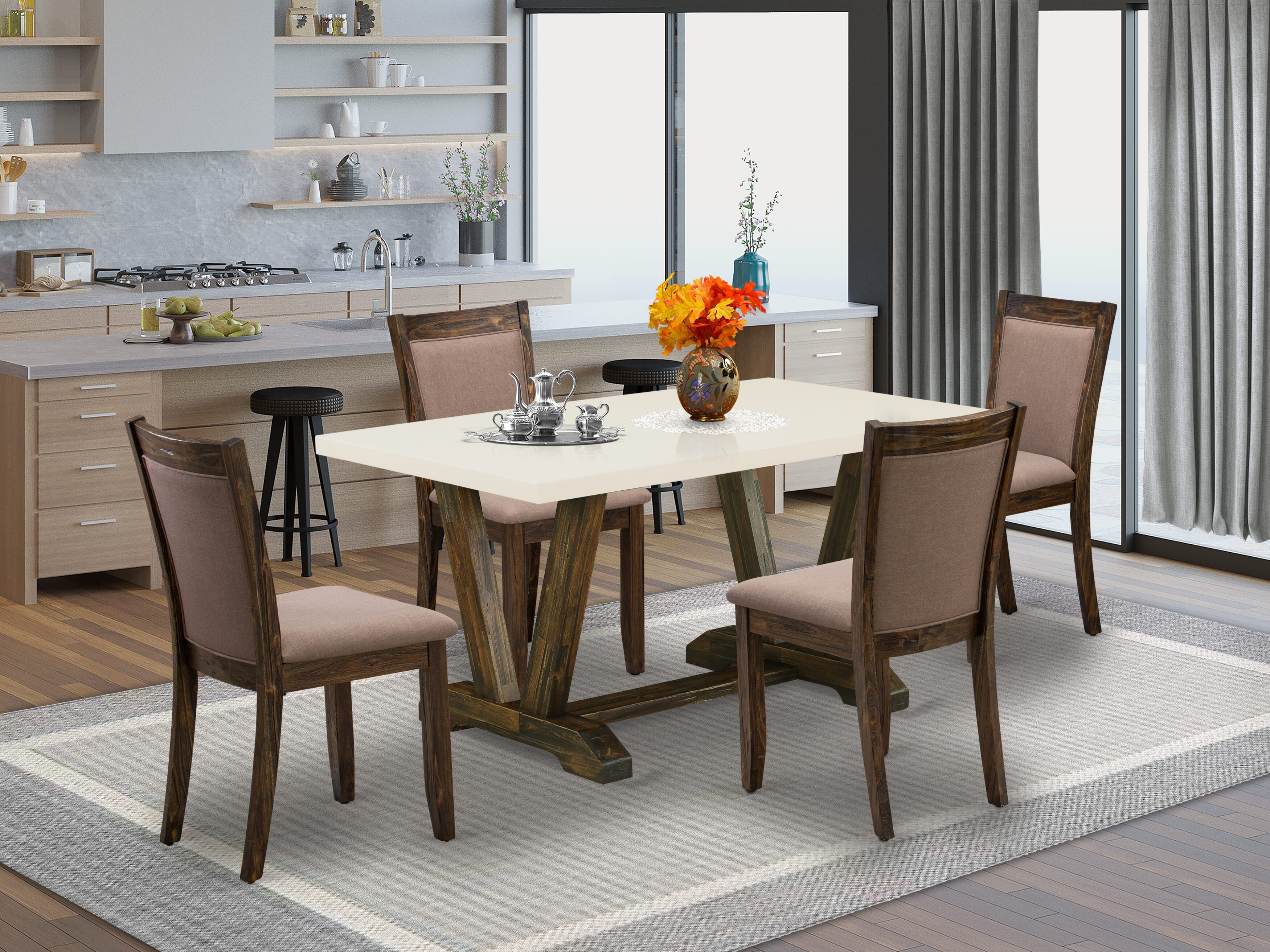 EAST WEST FURNITURE - V726MZ748-5 - 5-Pc Modern Dining Set - 4 Parson Chairs and 1 Dining Room Table (Distressed Jacobean Finish)