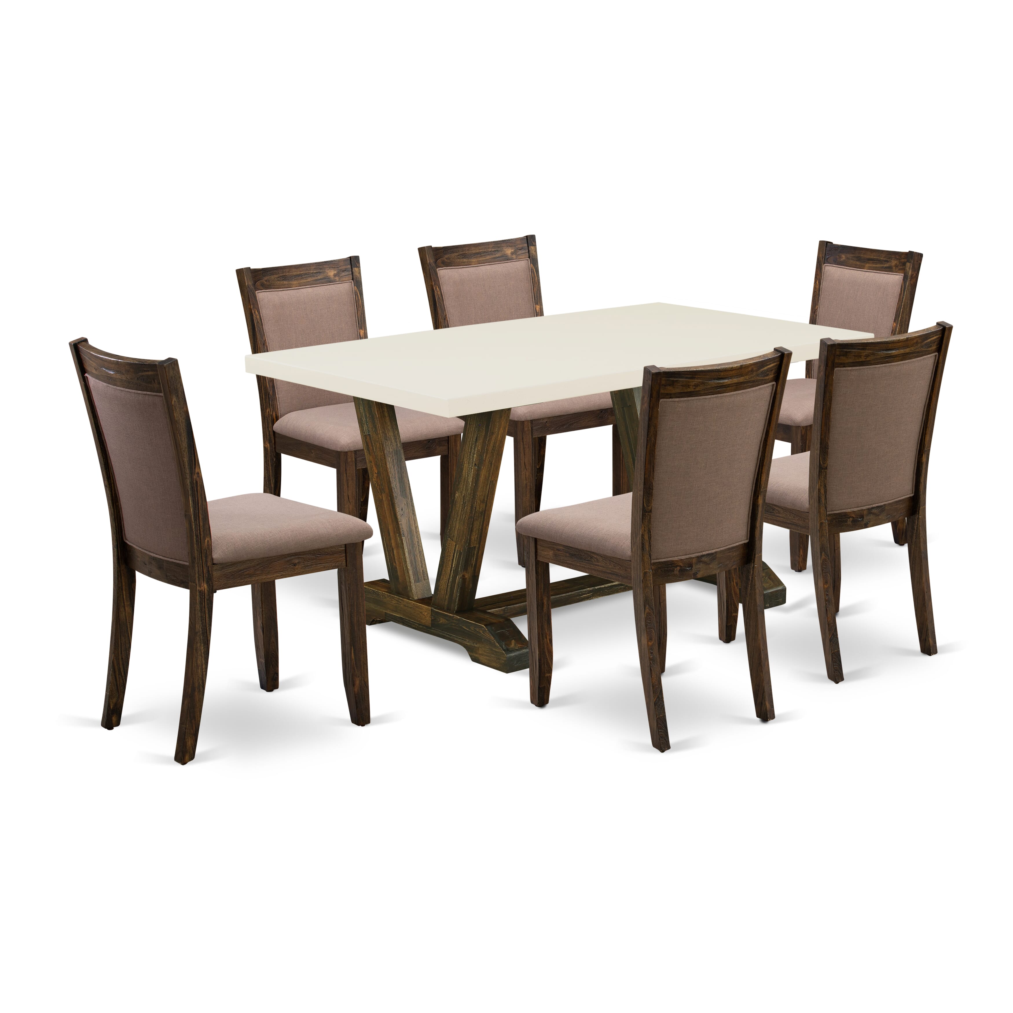 EAST WEST FURNITURE - V726MZ748-7 - 7-Pc Modern Dining Table Set - 6 Parson Chairs and 1 Kitchen Dining Table (Distressed Jacobean Finish)