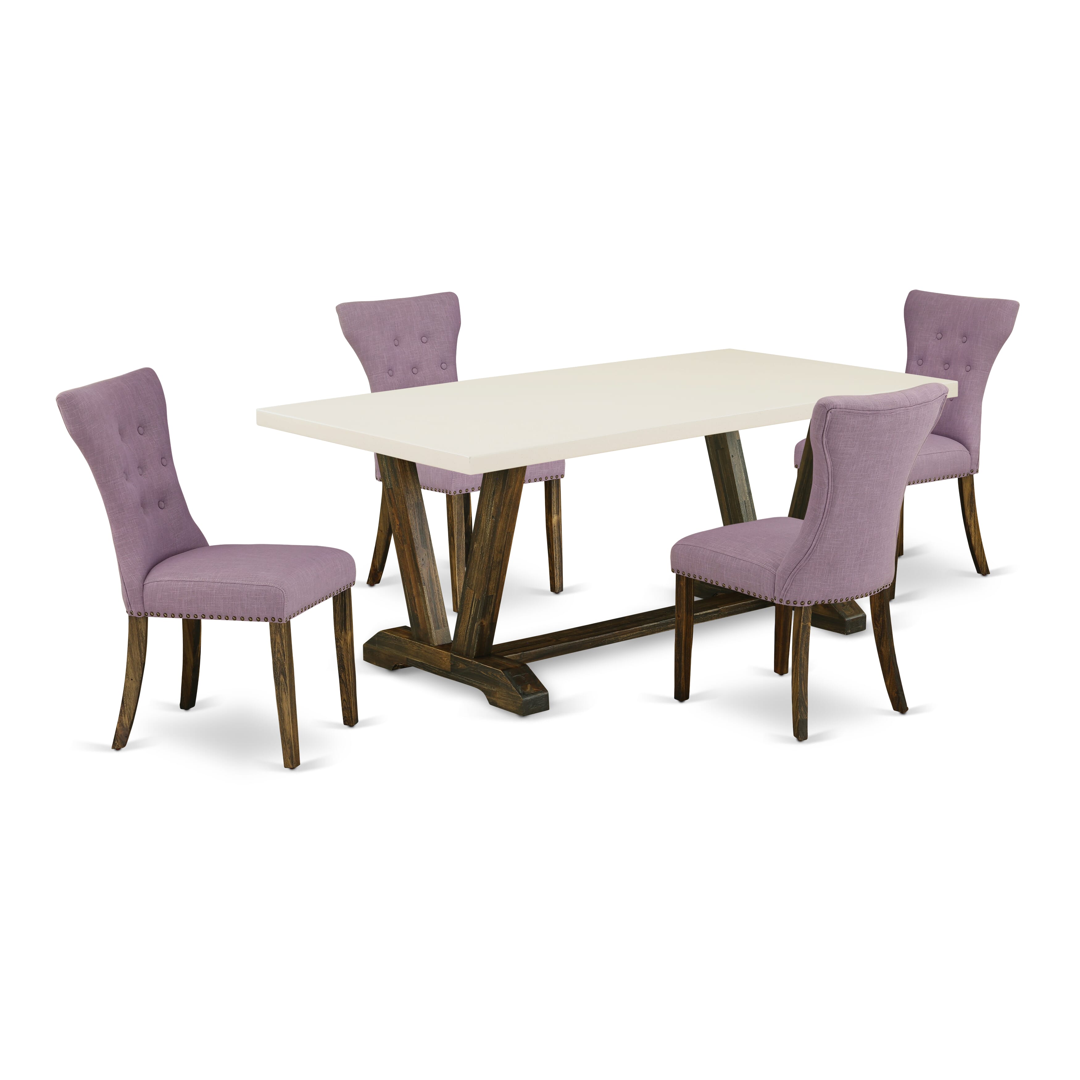 East West Furniture V727GA740-5 5-Pc Kitchen Dining Room Set- 4 Parson Chairs with Dahlia Linen Fabric Seat and Button Tufted Chair Back - Dining Table - linen white Finish