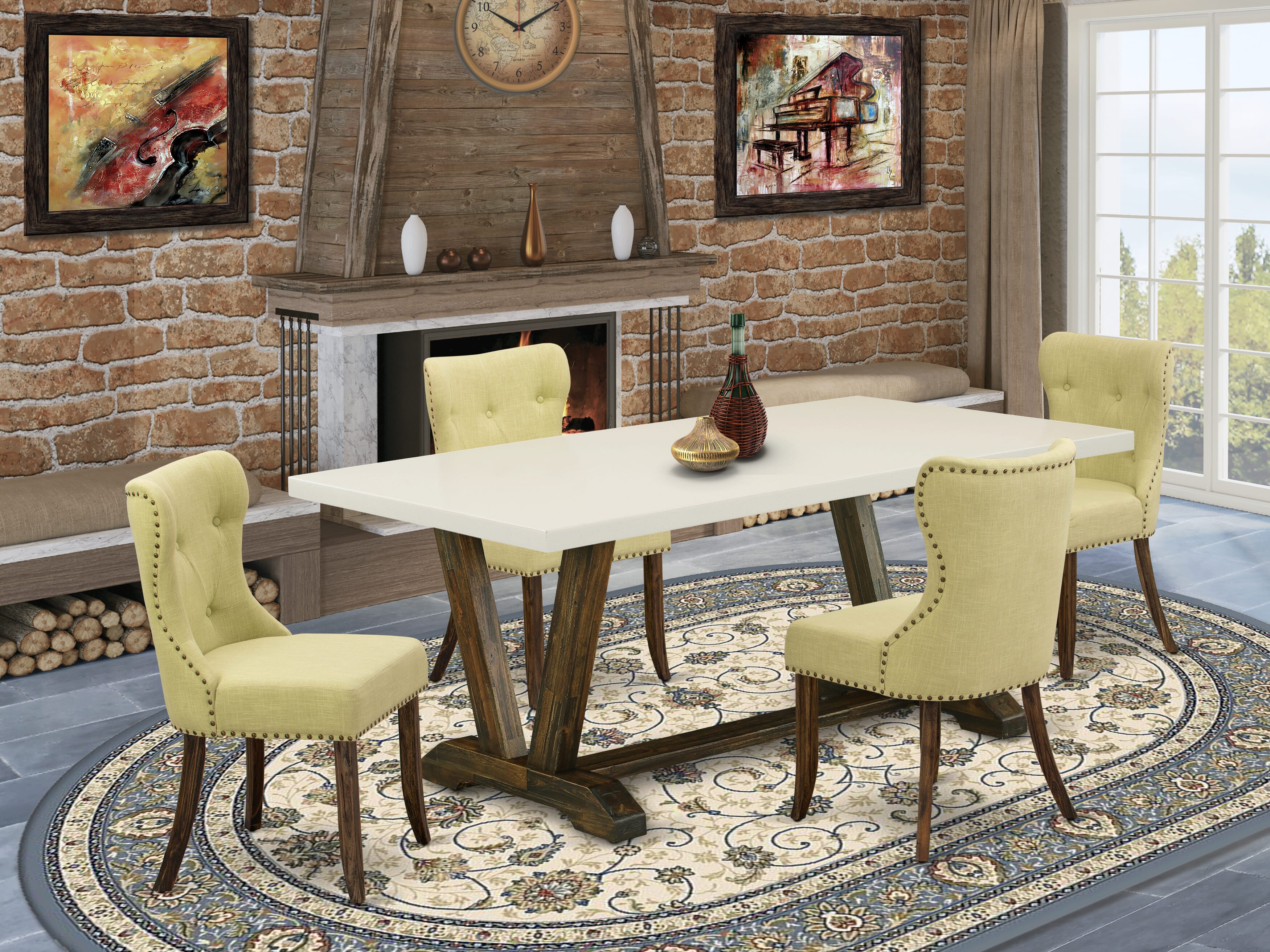 Juego de mesa de comedor de 5 piezas East West Furniture V727SI737-5 para 4 personas. Incluye una mesa de cocina rectangular con patas en V y 4 sillas de comedor Parson de tela de lino Limelight.