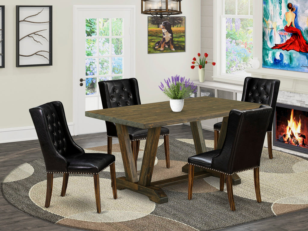 East West Furniture V776FO749-5 5 Pc Dining Table Set - 4 Black Parsons Chair and Rectangular Table - Distressed Jacobean Finish