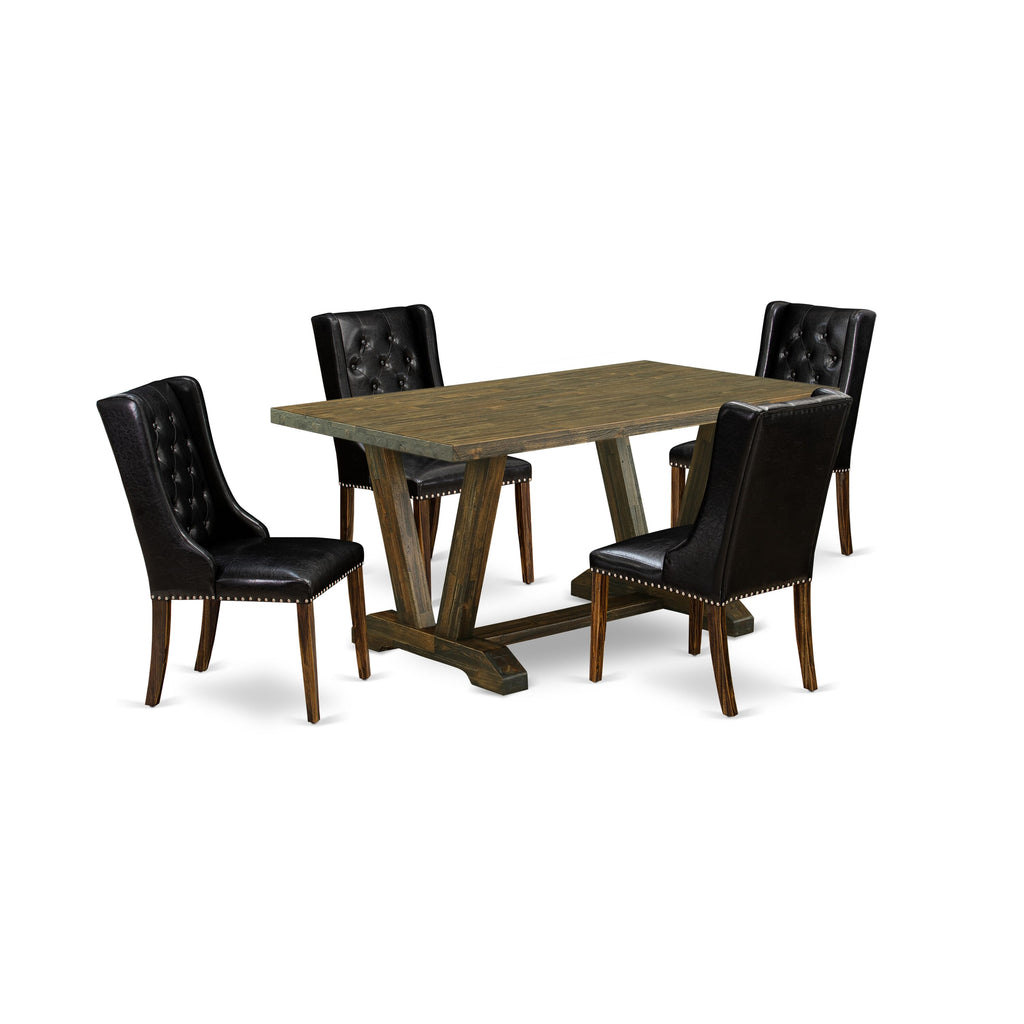 East West Furniture V776FO749-5 5 Pc Dining Table Set - 4 Black Parsons Chair and Rectangular Table - Distressed Jacobean Finish