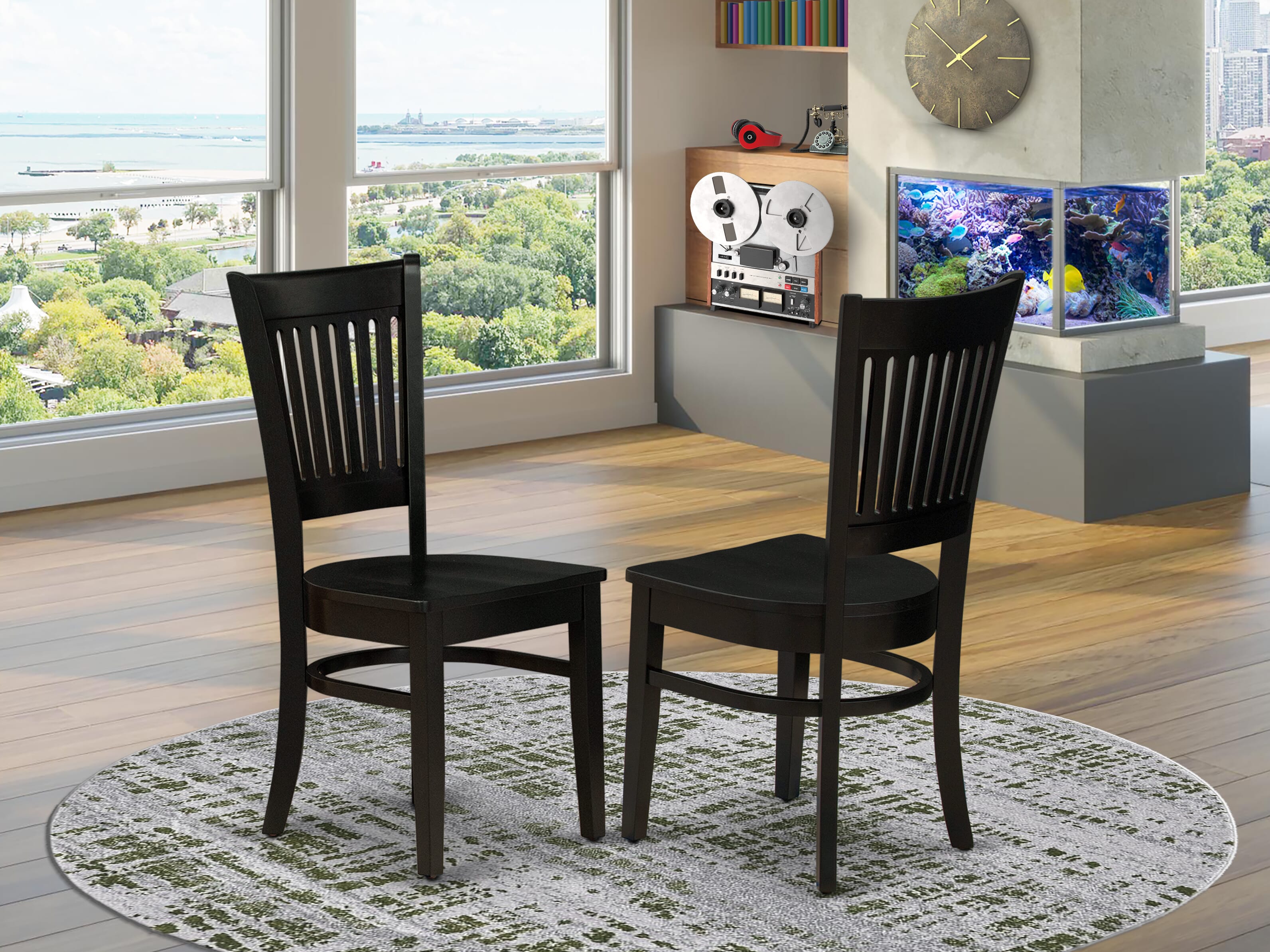 Luxe by East West Furniture 48VA3-109-W 3-piece dining table set Consists a pedestal table and 2 Slatted Back dining chairs, Black finish.