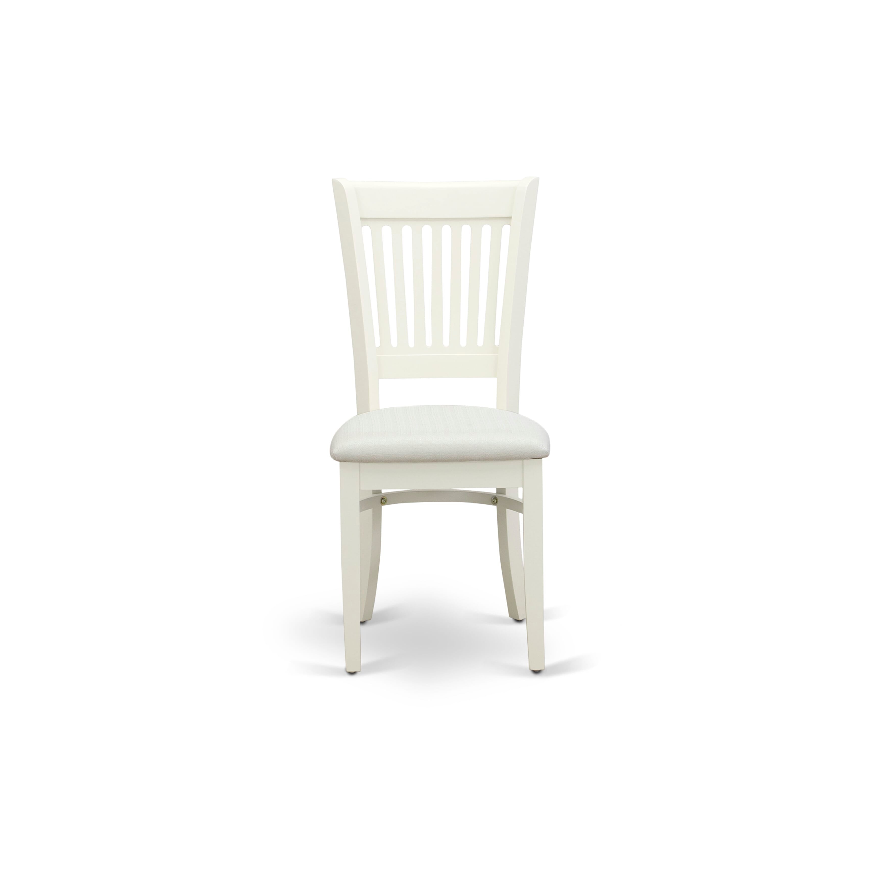 Luxe by East West Furniture 42VA5-208-C 5-piece kitchen table set includes a pedestal kitchen table and 4 slatted-back Parsons chairs with linen fabric, Linen White finish.