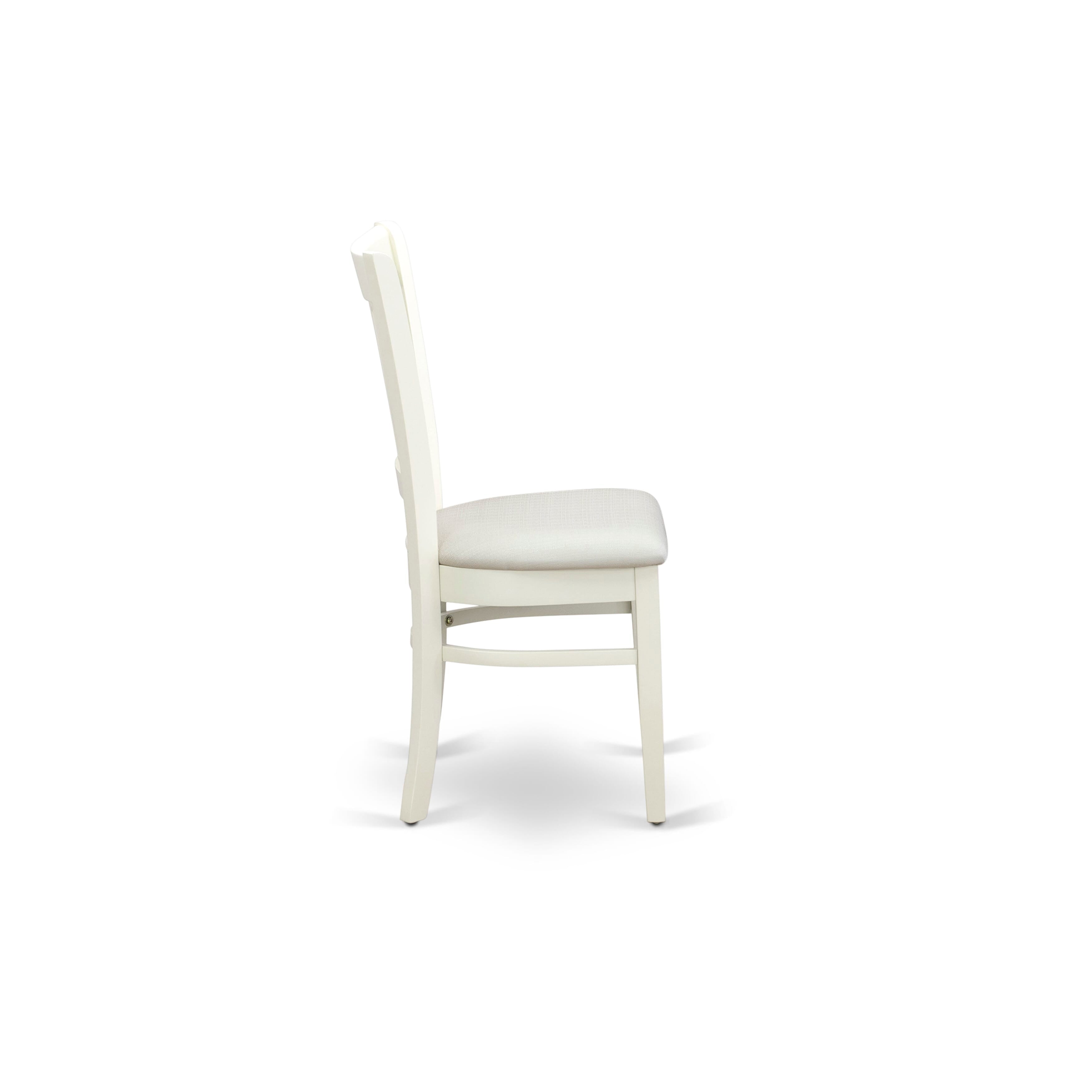 Luxe by East West Furniture 42VA3-208-C 3-Piece Dining Set Consists a pedestal dining table and 2 slatted-back Parsons chairs with linen fabric, Linen White finish.