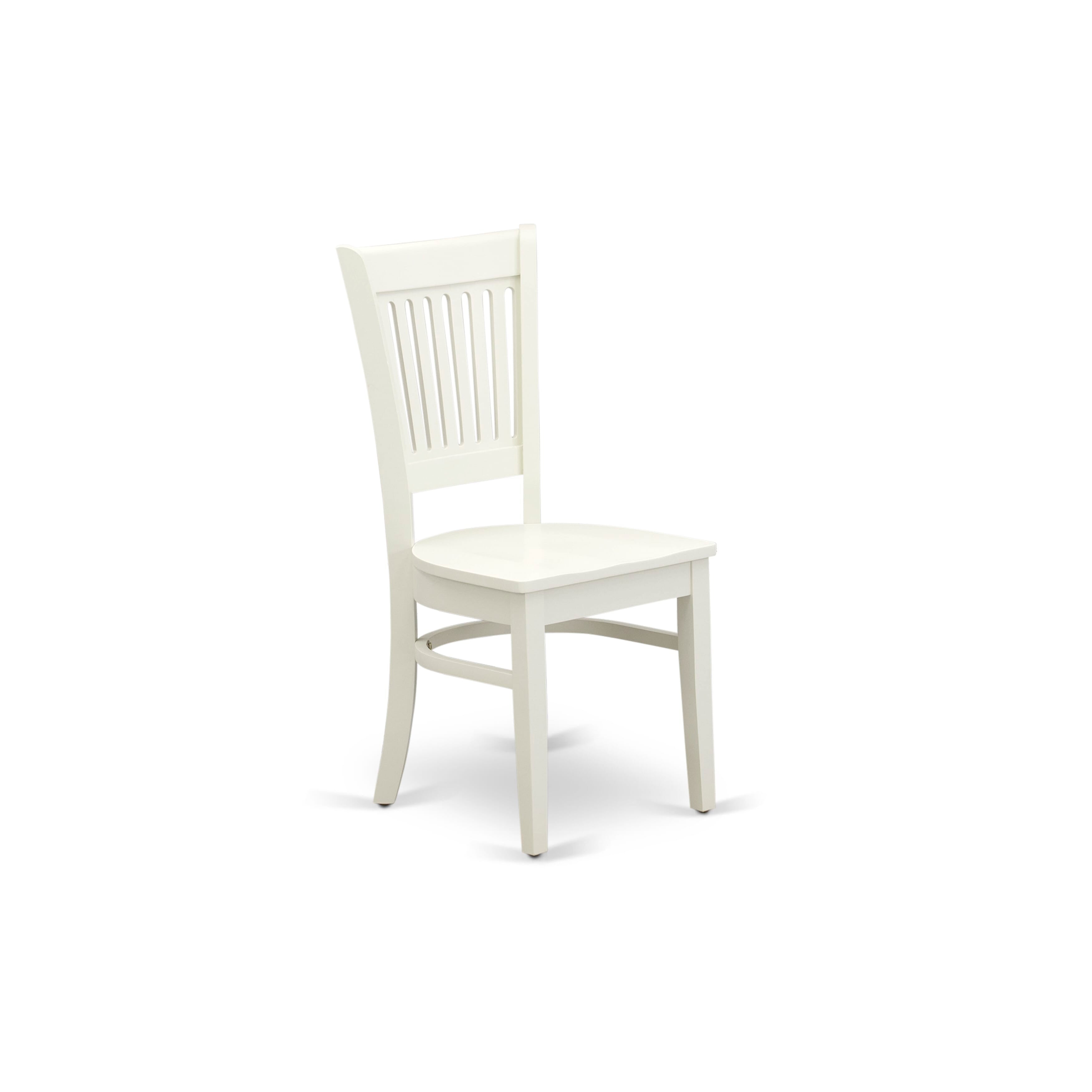 Luxe by East West Furniture 42VA5-208-W 5-Piece Dining Room Set includes a round pedestal kitchen table and 4 slatted-back modern chairs, Linen White finish.