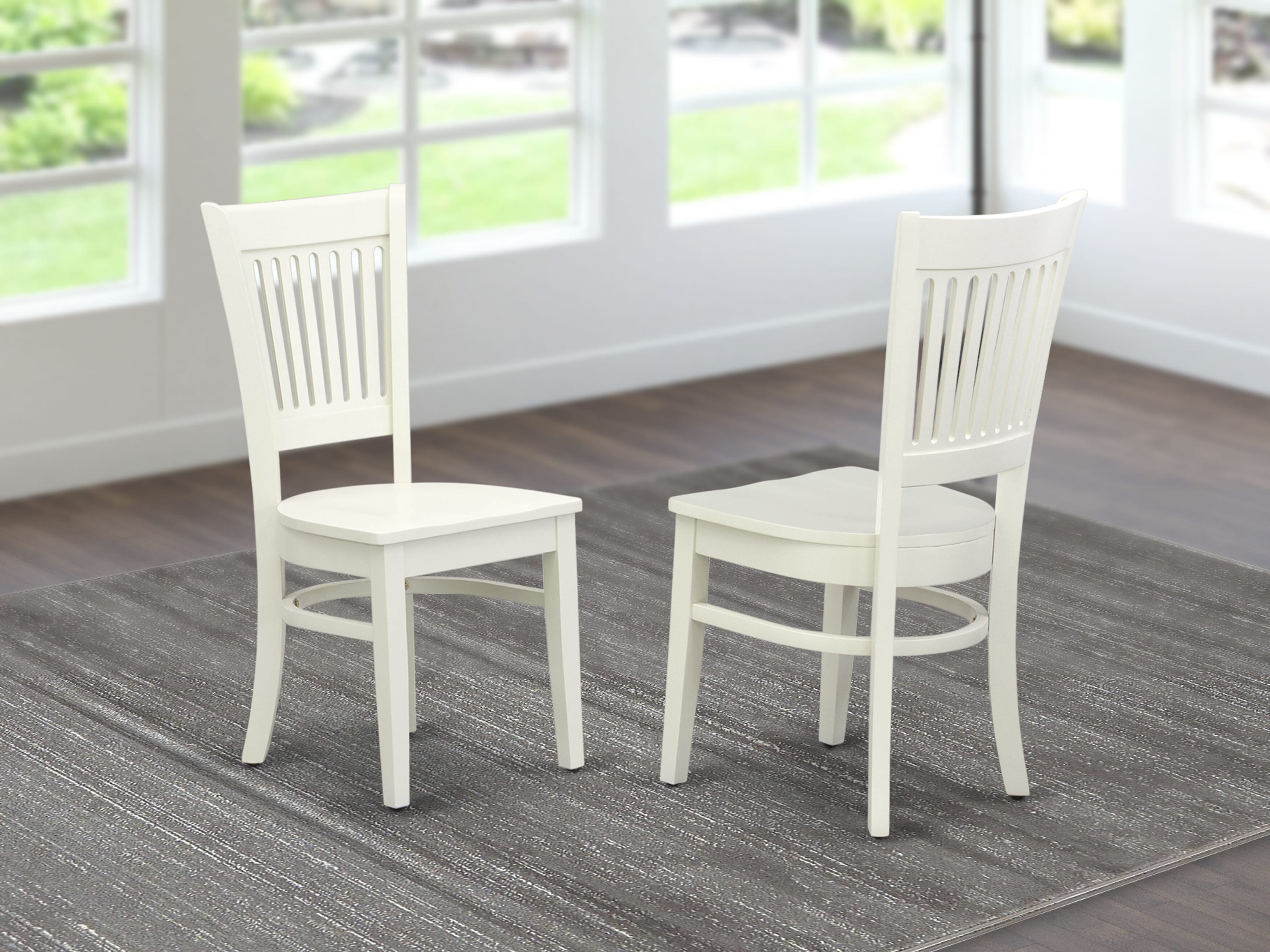 Luxe by East West Furniture 42VA3-208-W 3-piece modern table set Consists a pedestal dining table and 2 slatted-back dining chairs, Linen White finish.