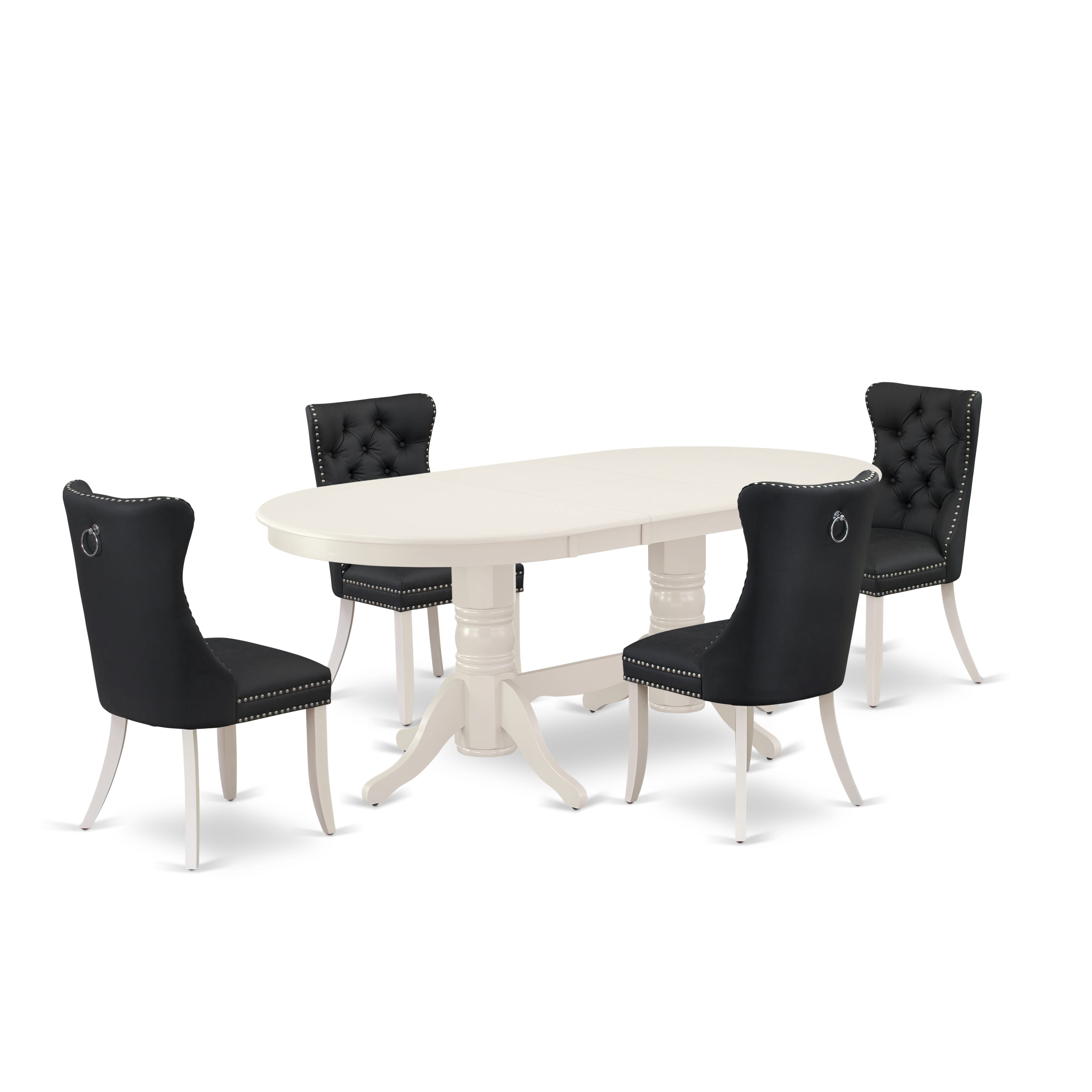 East West Furniture VADA5-LWH-12 5 Piece Kitchen Table Set Contains an Oval Dining Table with Removable leaf and 4 Upholstered Parson Chairs, 40x76 Inch, linen white