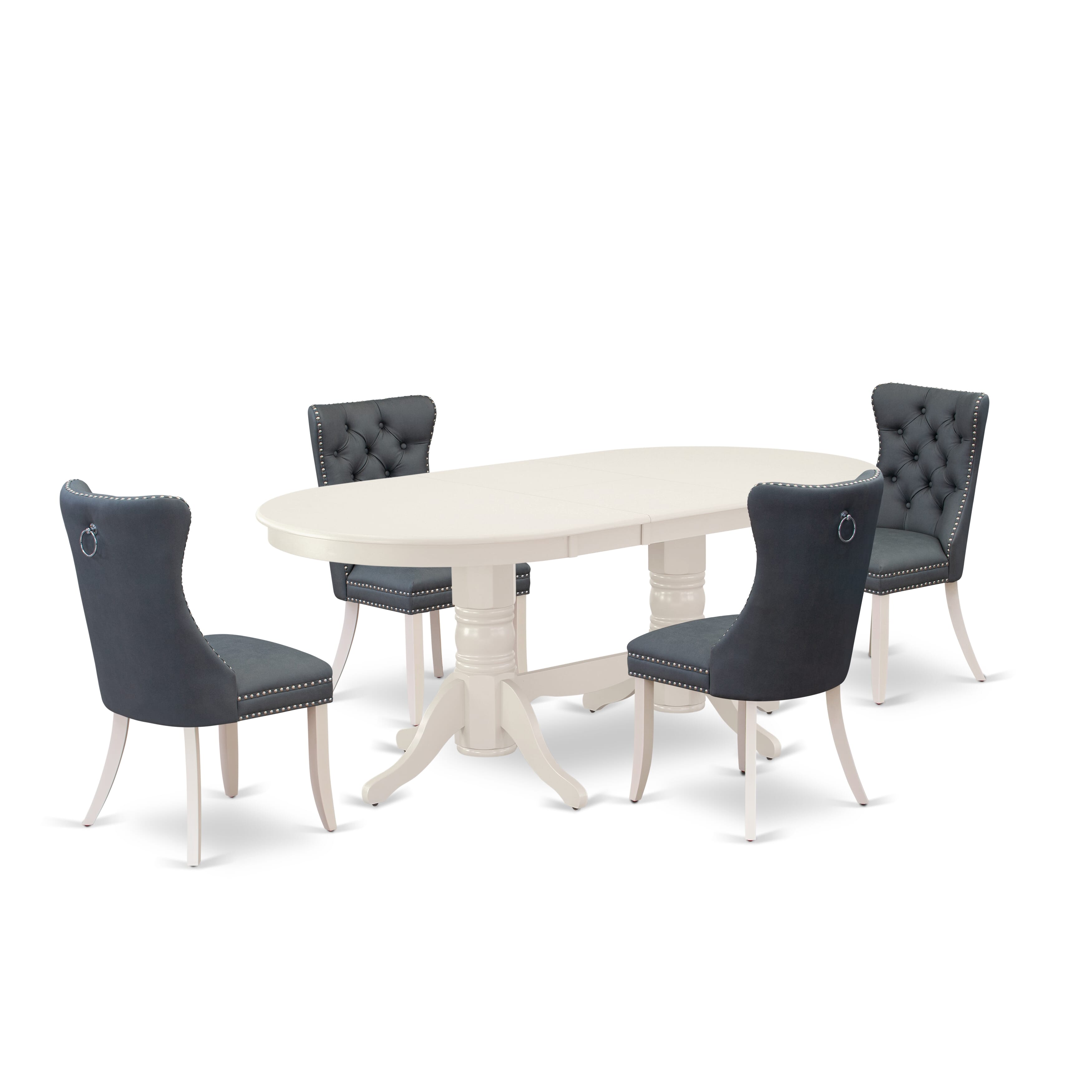 East West Furniture VADA5-LWH-13 5 Piece Dining Set Includes an Oval Kitchen Table with Removable leaf and 4 Upholstered Parson Chairs, 40x76 Inch, linen white