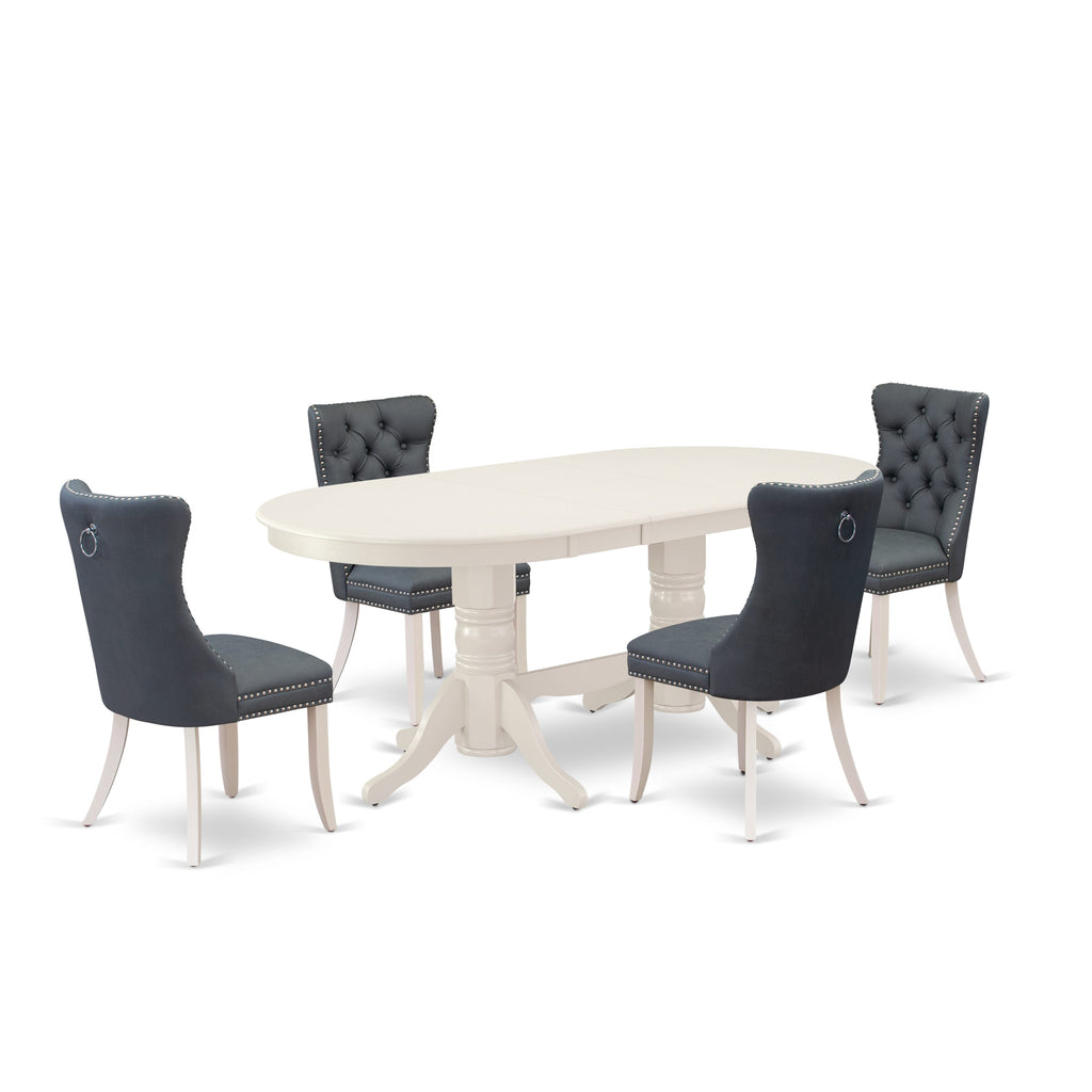 East West Furniture VADA5-LWH-13 5 Piece Dining Set Includes an Oval Kitchen Table with Removable leaf and 4 Upholstered Parson Chairs, 40x76 Inch, linen white
