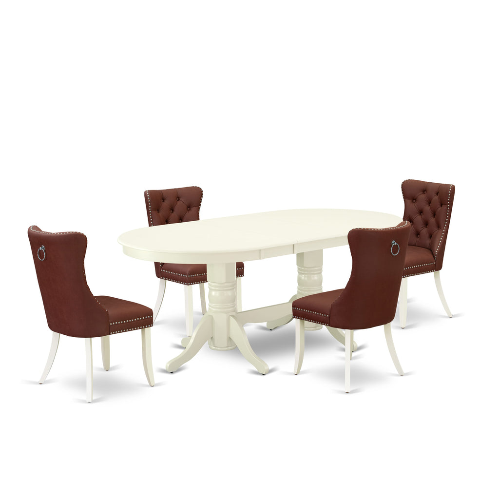 East West Furniture VADA5-LWH-26 5 Piece Dinette Set Contains an Oval Dining Table with Removable leaf and 4 Upholstered Parson Chairs, 40x76 Inch, linen white