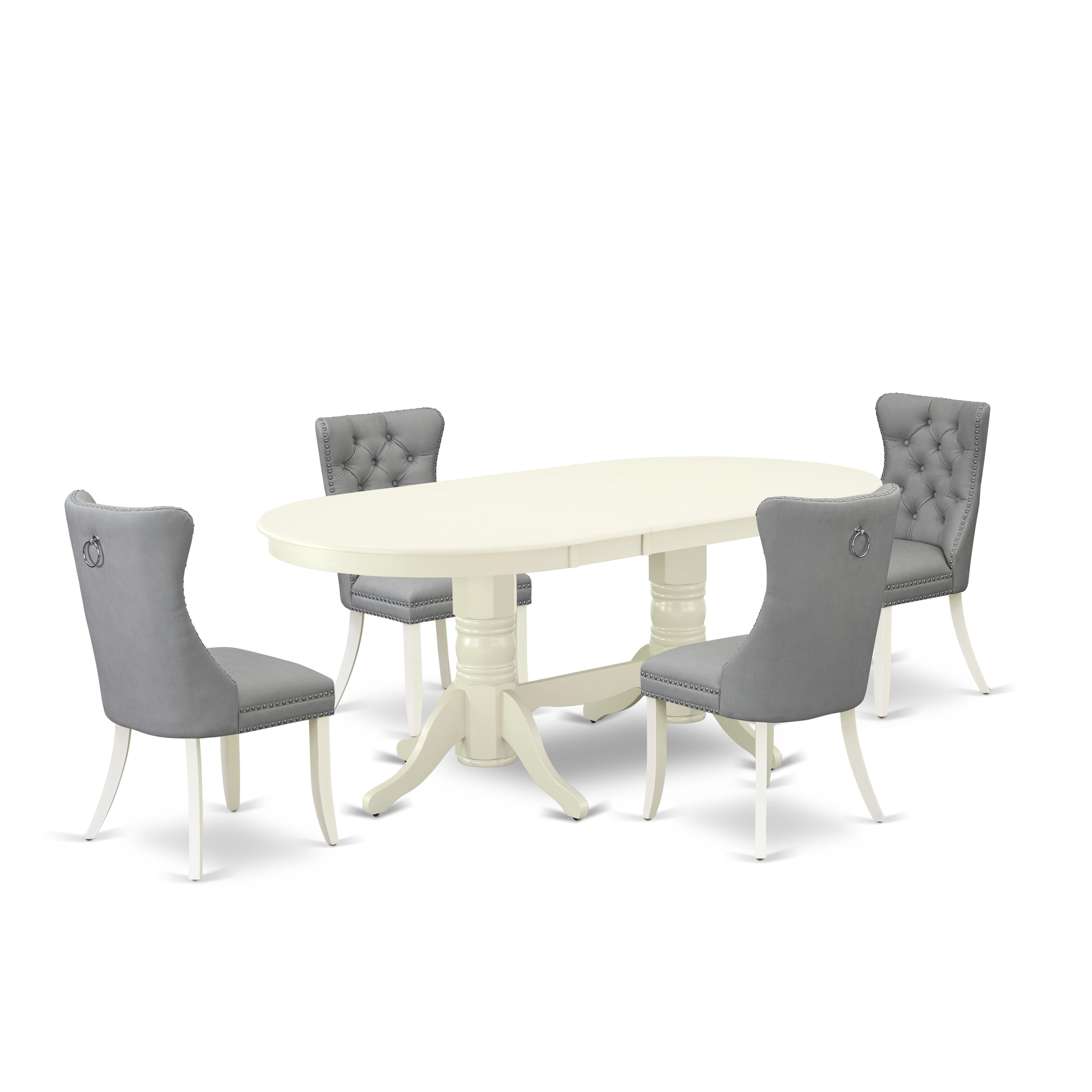 East West Furniture VADA5-LWH-27 5 Piece Kitchen Table Set Includes an Oval Dining Table with Removable leaf and 4 Upholstered Chairs, 40x76 Inch, linen white