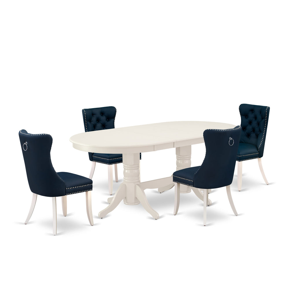 East West Furniture VADA5-LWH-29 5 Piece Dining Room Set Includes an Oval Wooden Table with Removable leaf and 4 Upholstered Chairs, 40x76 Inch, linen white