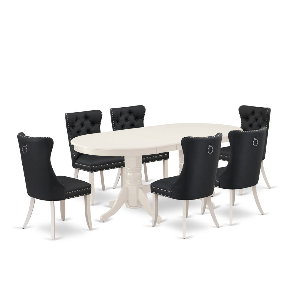 East West Furniture VADA7-LWH-12 7 Piece Dining Set Consists of an Oval Kitchen Table with Removable leaf and 6 Upholstered Parson Chairs, 40x76 Inch, linen white