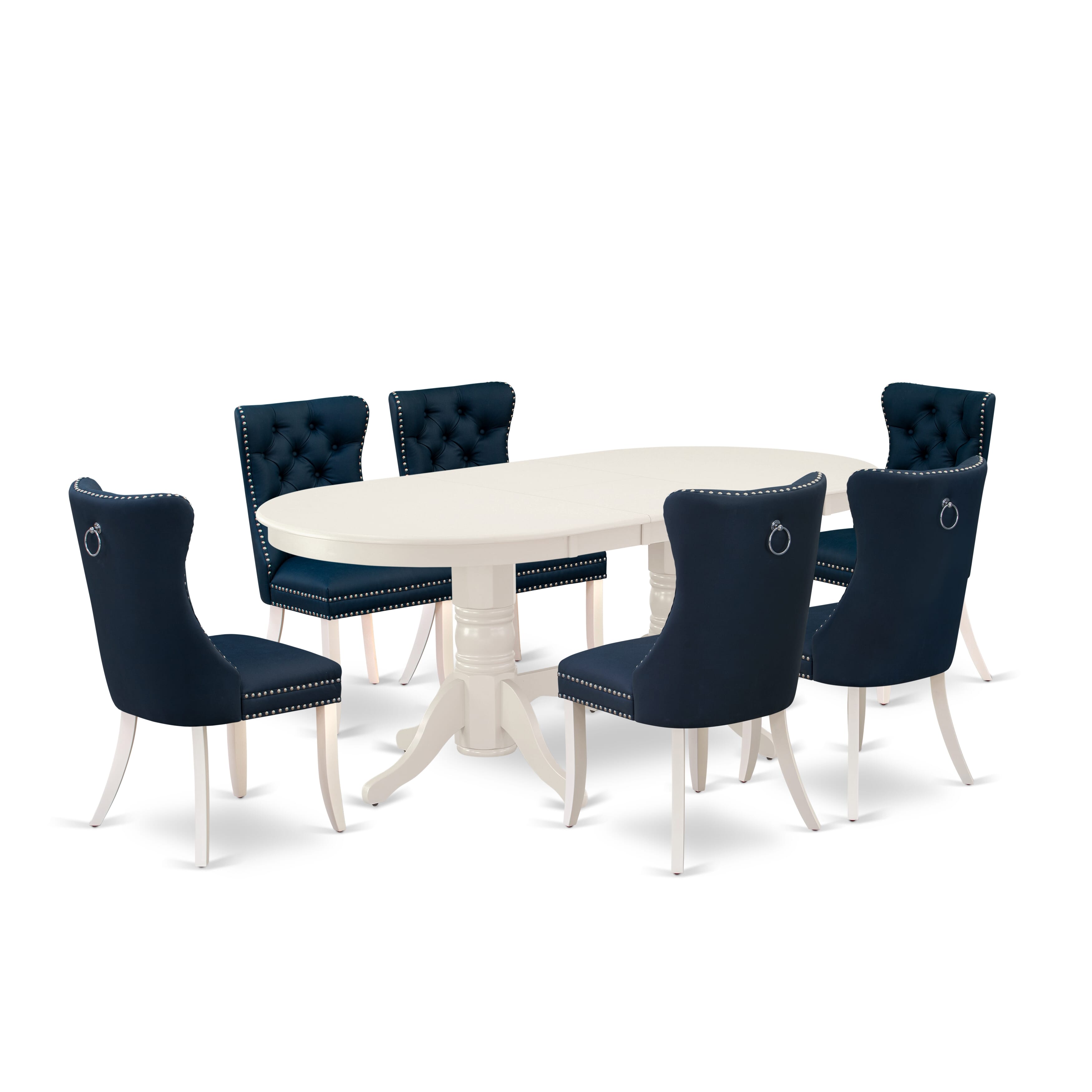 East West Furniture VADA7-LWH-29 7 Piece Kitchen Table Set Includes an Oval Dining Table with Removable leaf and 6 Padded Chairs, 40x76 Inch, linen white