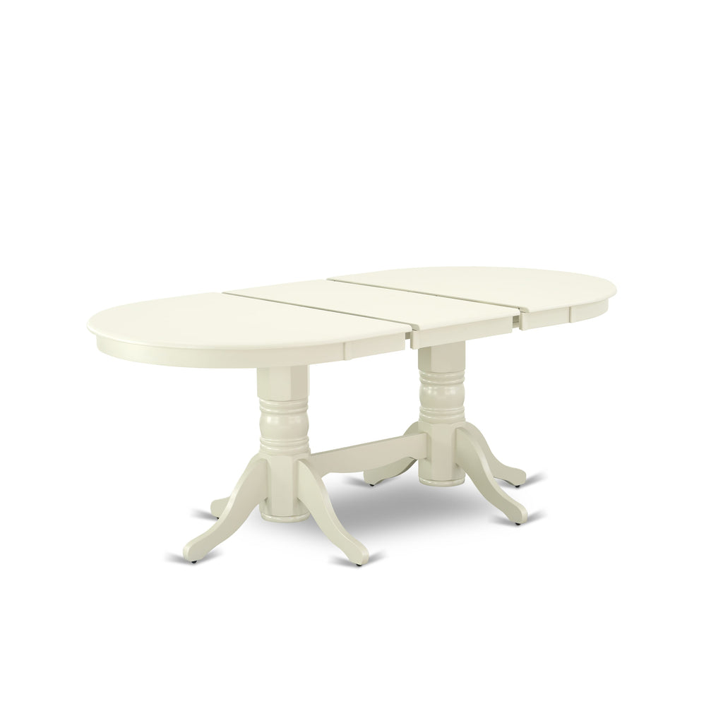 East West Furniture VADA7-LWH-32 7 Piece Dining Table Set Includes an Oval Kitchen Table with Removable leaf and 6 Upholstered Chairs, 40x76 Inch, linen white