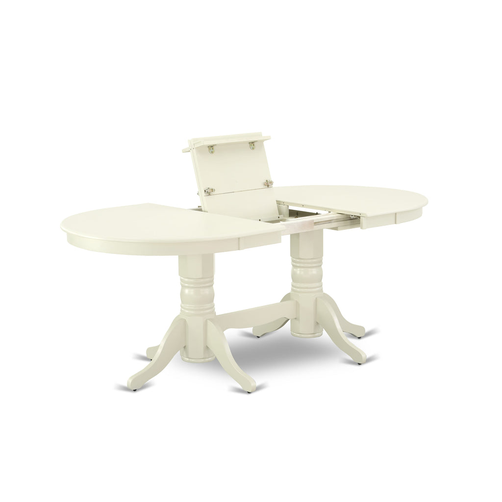 East West Furniture VADA5-LWH-27 5 Piece Kitchen Table Set Includes an Oval Dining Table with Removable leaf and 4 Upholstered Chairs, 40x76 Inch, linen white