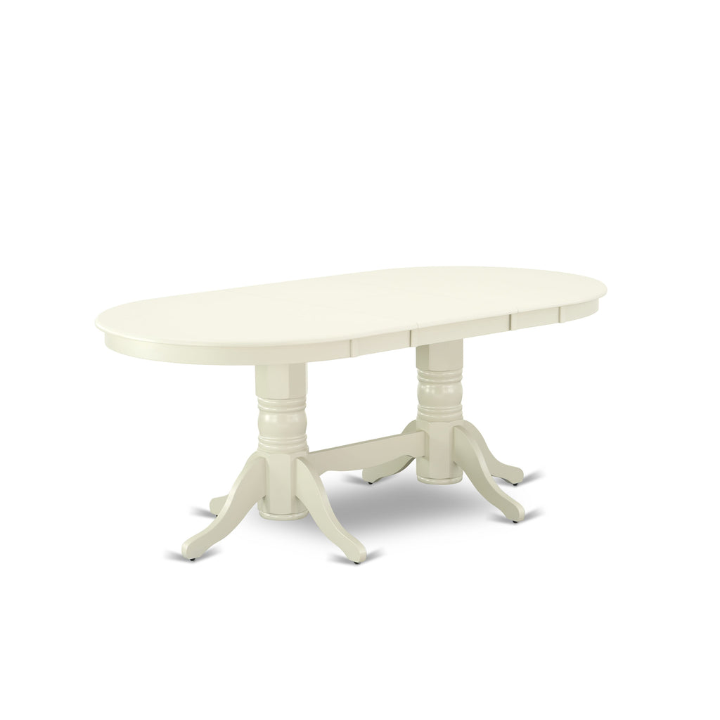 East West Furniture VADA7-LWH-32 7 Piece Dining Table Set Includes an Oval Kitchen Table with Removable leaf and 6 Upholstered Chairs, 40x76 Inch, linen white