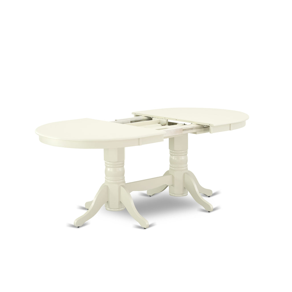 East West Furniture VADA7-LWH-32 7 Piece Dining Table Set Includes an Oval Kitchen Table with Removable leaf and 6 Upholstered Chairs, 40x76 Inch, linen white