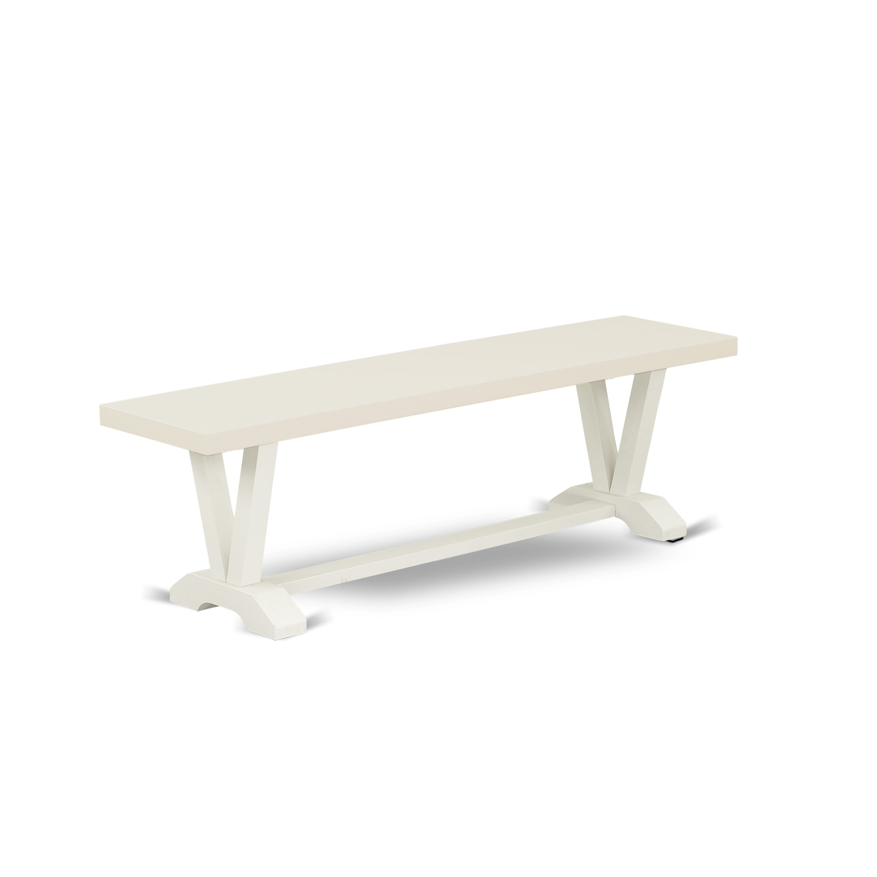 East West Furniture V026BR202-6 6-Pc dining table set-Light Beige Linen Fabric Seat and Button Tufted Chair Back Dining chairs, a Rectangular Bench and Rectangular top Mid Century Dining Table with Wood Legs - linen white and linen white Finish