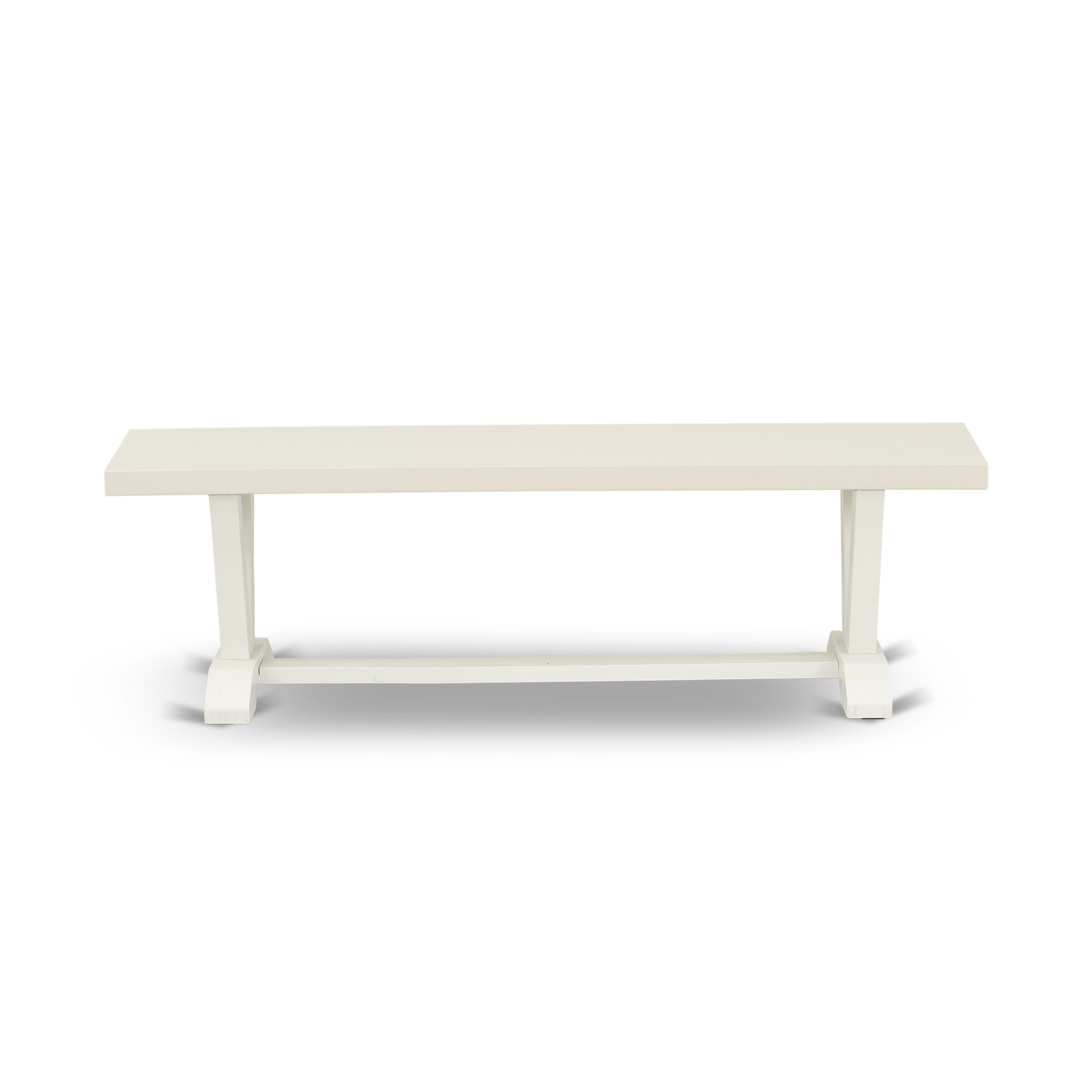 East West Furniture V026BR202-6 6-Pc dining table set-Light Beige Linen Fabric Seat and Button Tufted Chair Back Dining chairs, a Rectangular Bench and Rectangular top Mid Century Dining Table with Wood Legs - linen white and linen white Finish