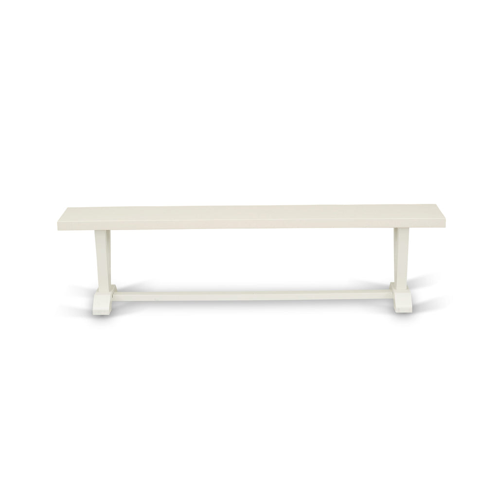 East West Furniture V027BA201-6 6 Piece Dining Set Contains a Rectangle Dining Room Table with V-Legs and 4 Cream Linen Fabric Parson Chairs with a Bench