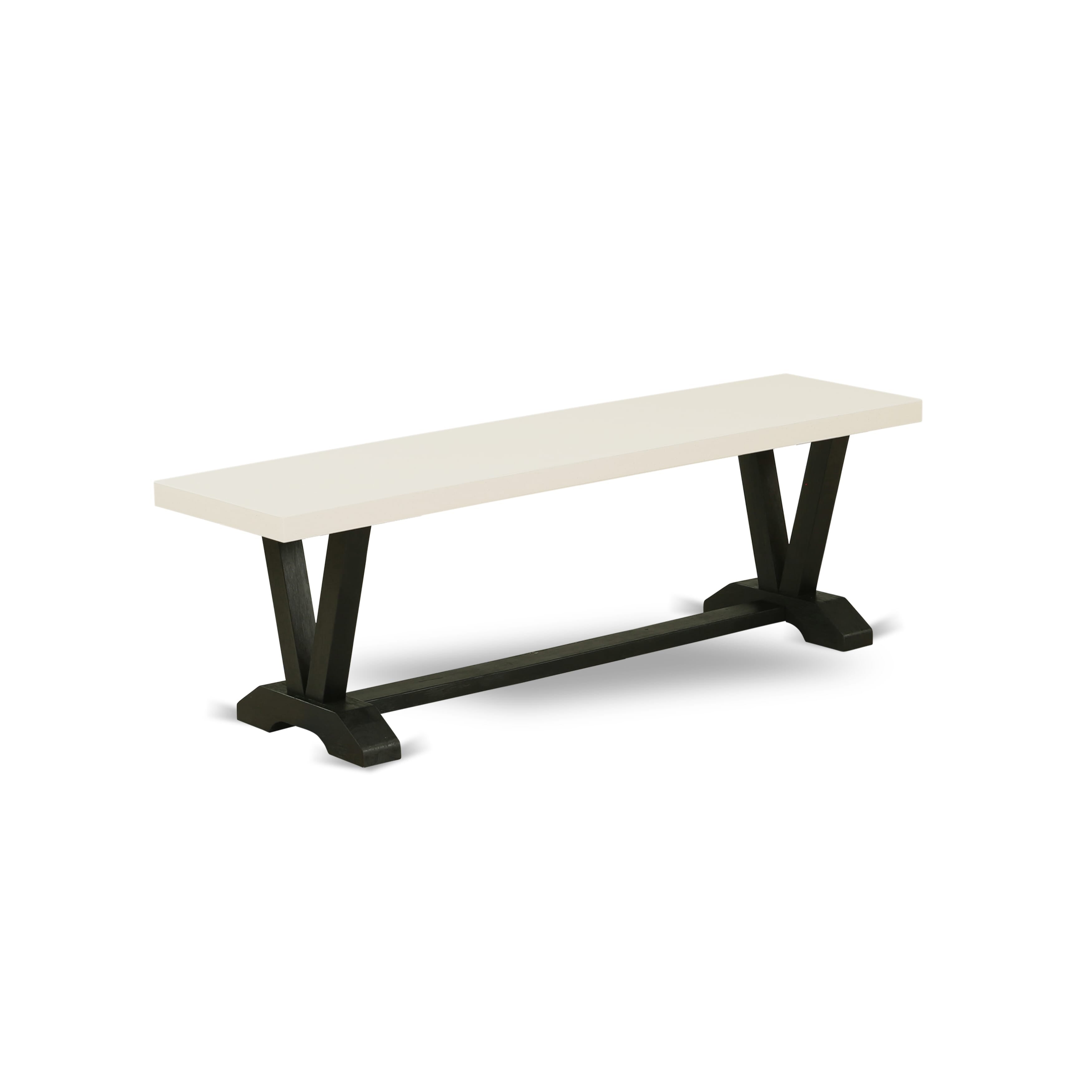 Juego de cocina y comedor East West Furniture V626DR124-6 de 6 piezas: 4 sillas de comedor con asiento de tela de lino negro y elegante respaldo, tablero rectangular y patas de madera, mesa de comedor y banco de comedor, acabado en lino blanco y negro.