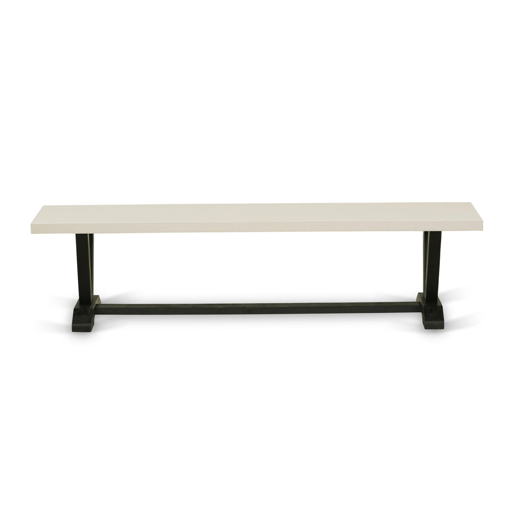 East West Furniture V627X1624-6 - 6-piece Dining table set included a table and bench with a Linen White top