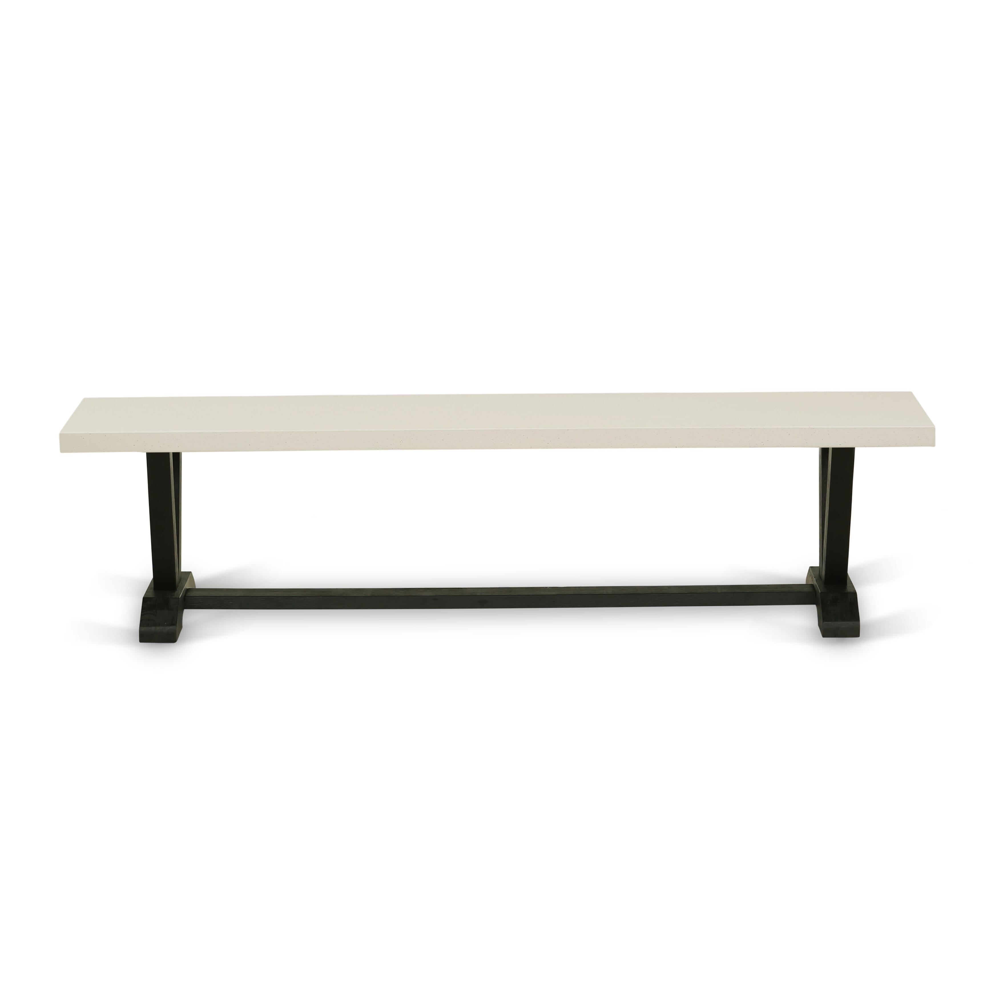 V627X2630-6 - 6-pc dining set - a table & a Bench & 4 stackable chairs with White & Gray Pattern Faux Leather Fabric - Wire-brushed Black