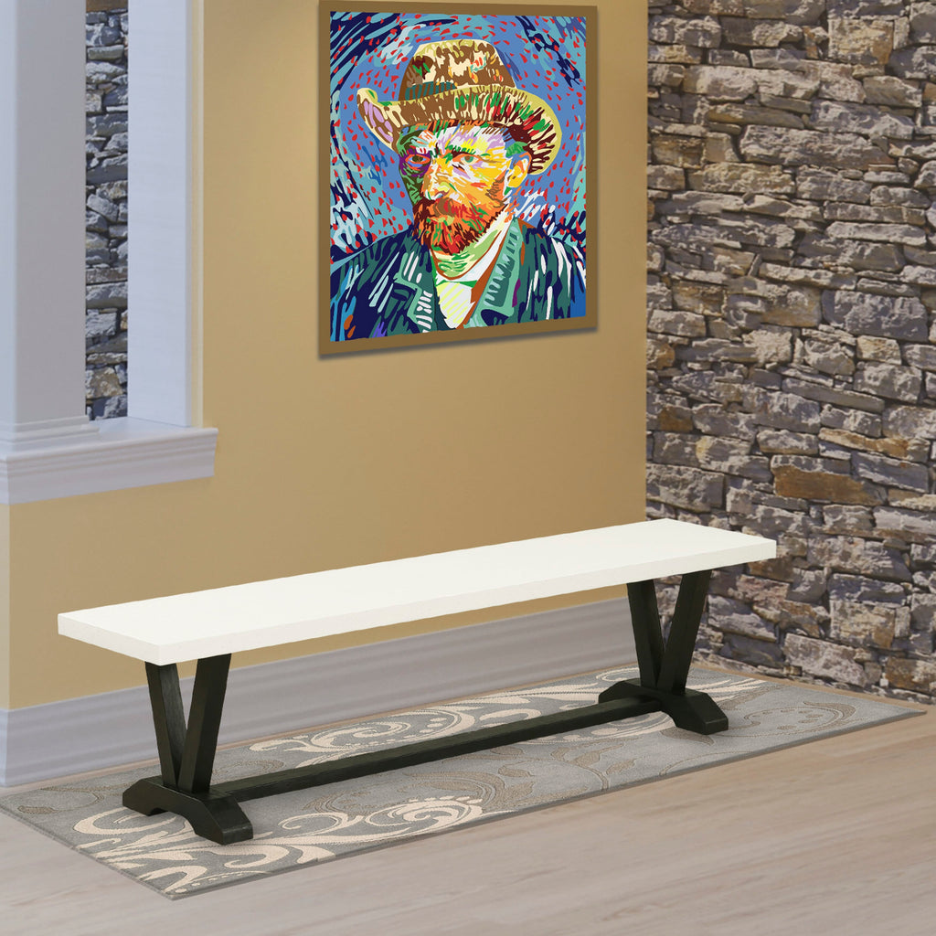 Juego de comedor de 6 piezas East West Furniture V627MZ606-6. Contiene una mesa de comedor rectangular con patas en V y 4 sillas Parson de tela de lino Shitake con un banco.