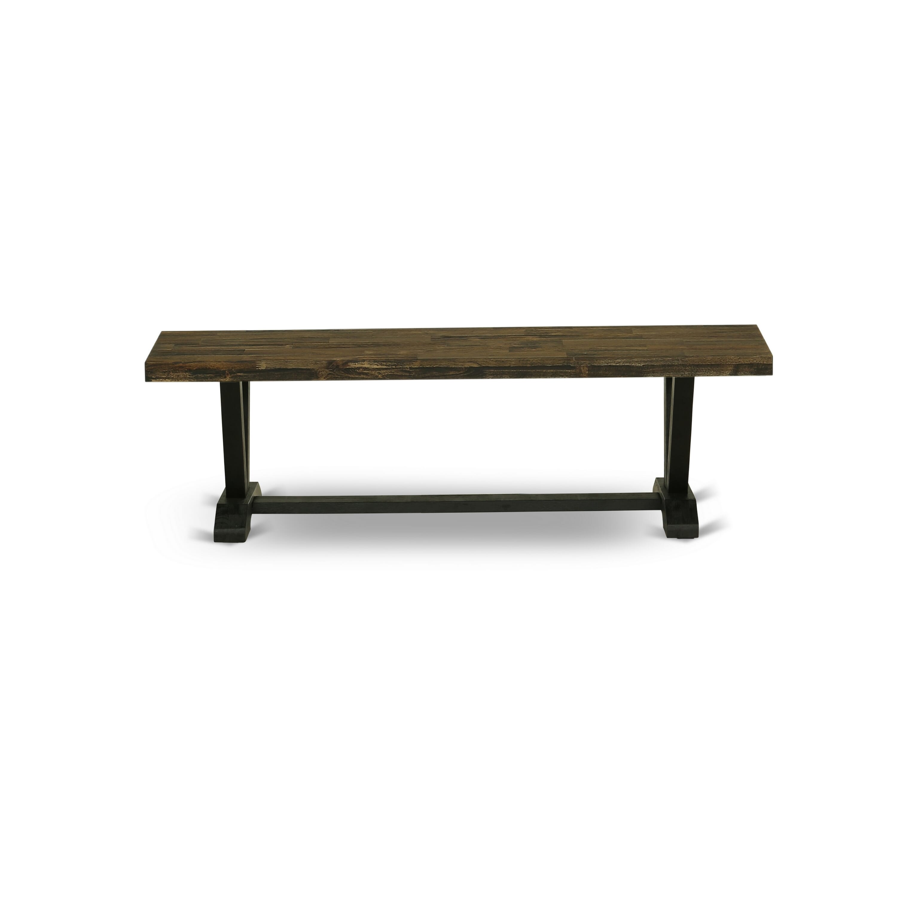 V676X1624-6 - 6-pc dining set - a kitchen table & a Bench & 4 stackable chairs with Black Linen Fabric - Wire-brushed Black