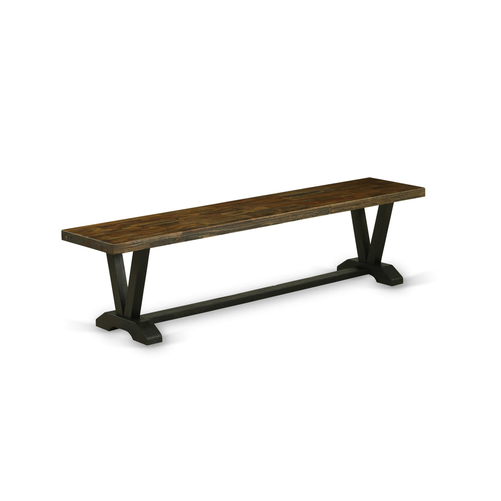 East West Furniture V677X1624-6 - Juego de cocina de mediados de siglo de 6 piezas que consta de una mesa y un banco con tablero jacobino envejecido y 4 sillas de comedor apilables con tela de lino negro - Negro cepillado con alambre