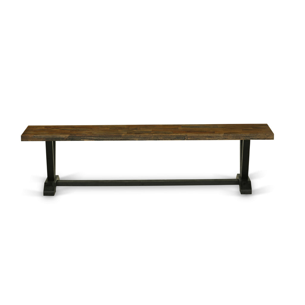 East West Furniture V677X1624-6 - Juego de cocina de mediados de siglo de 6 piezas que consta de una mesa y un banco con tablero jacobino envejecido y 4 sillas de comedor apilables con tela de lino negro - Negro cepillado con alambre