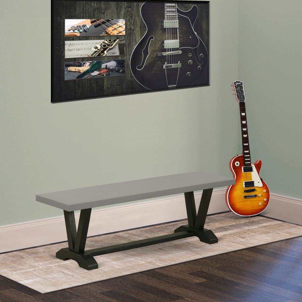 East West Furniture 6-Piece Kitchen Dining Room Set- 4 Mid Century Dining Chairs with Coffee Linen Fabric Seat and Button Tufted Chair Back - Rectangular top & Wooden Legs Kitchen Table and Dining Room Bench - Cement and Wire Brushed Black Finish