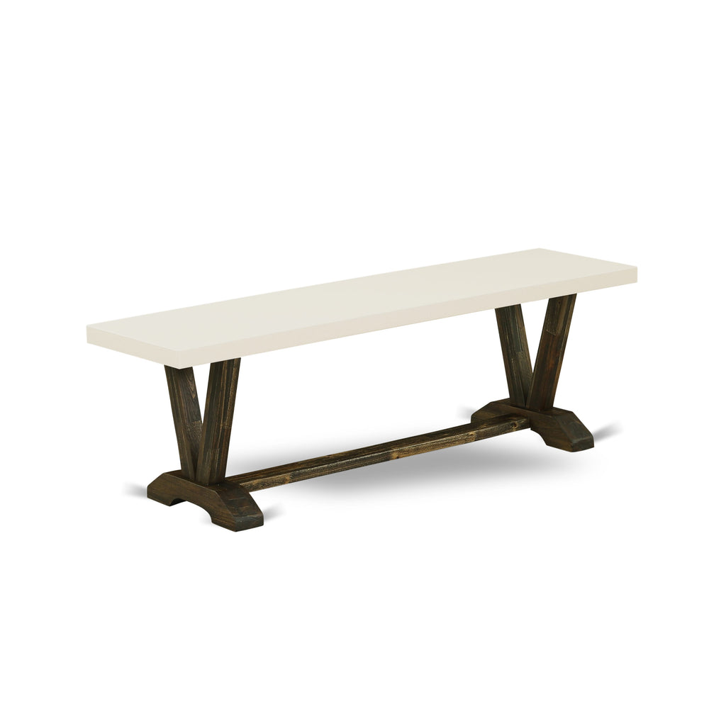 Juego de comedor de 6 piezas East West Furniture V726MZ716-6 que incluye una mesa de comedor rectangular con patas en V y 4 sillas Parson de tela de lino color caqui oscuro con un banco
