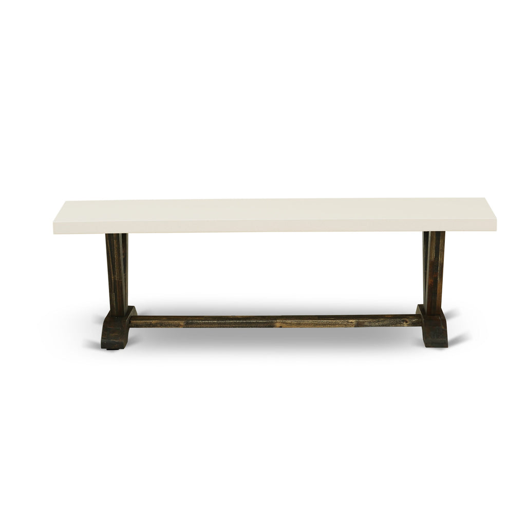 Juego de comedor de 6 piezas East West Furniture V726MZ716-6 que incluye una mesa de comedor rectangular con patas en V y 4 sillas Parson de tela de lino color caqui oscuro con un banco