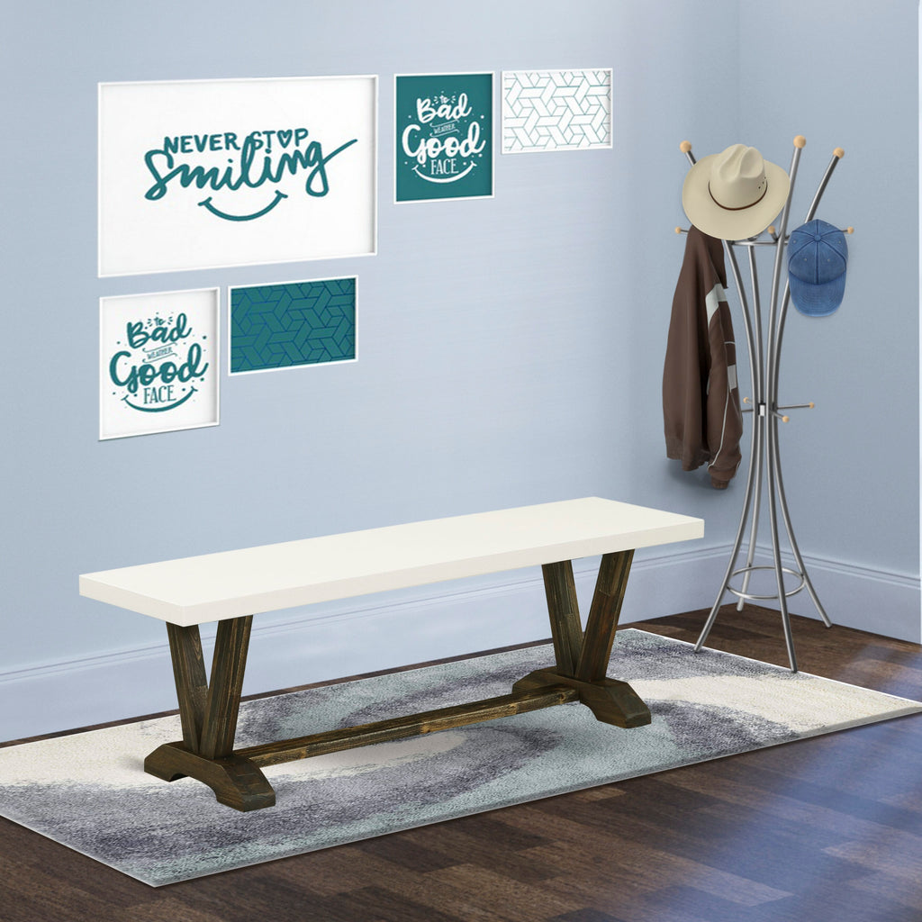 East West Furniture V726SI737-6 6-Pc Kitchen Dining Room Set- 4 Limelight Linen Fabric Dining Chairs with Button Tufted Back - A Dining Table and 1 Dining Bench (linen white Finish)