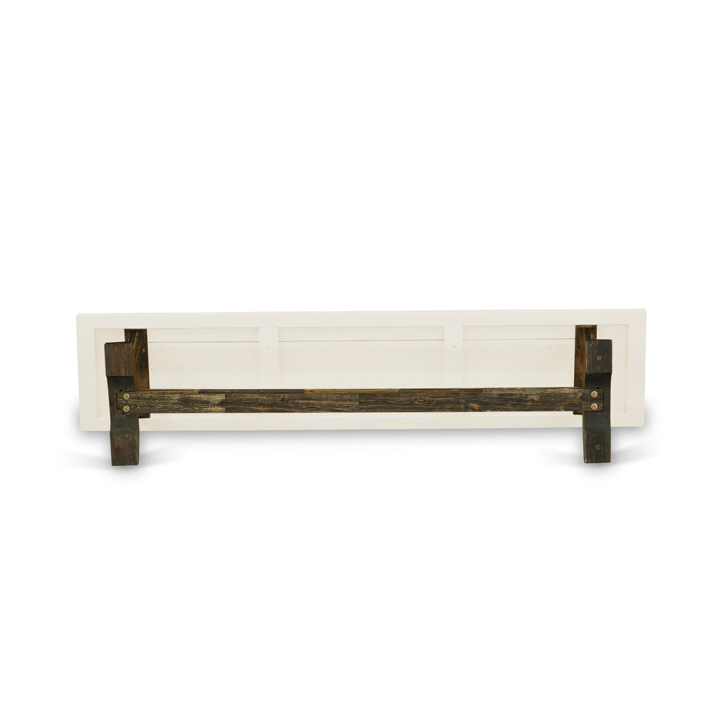 Juego de mesa de comedor de 6 piezas East West Furniture V727EL718-6. Contiene una mesa de cocina rectangular con patas en V y 4 sillas Parson de tela de lino marrón con un banco.