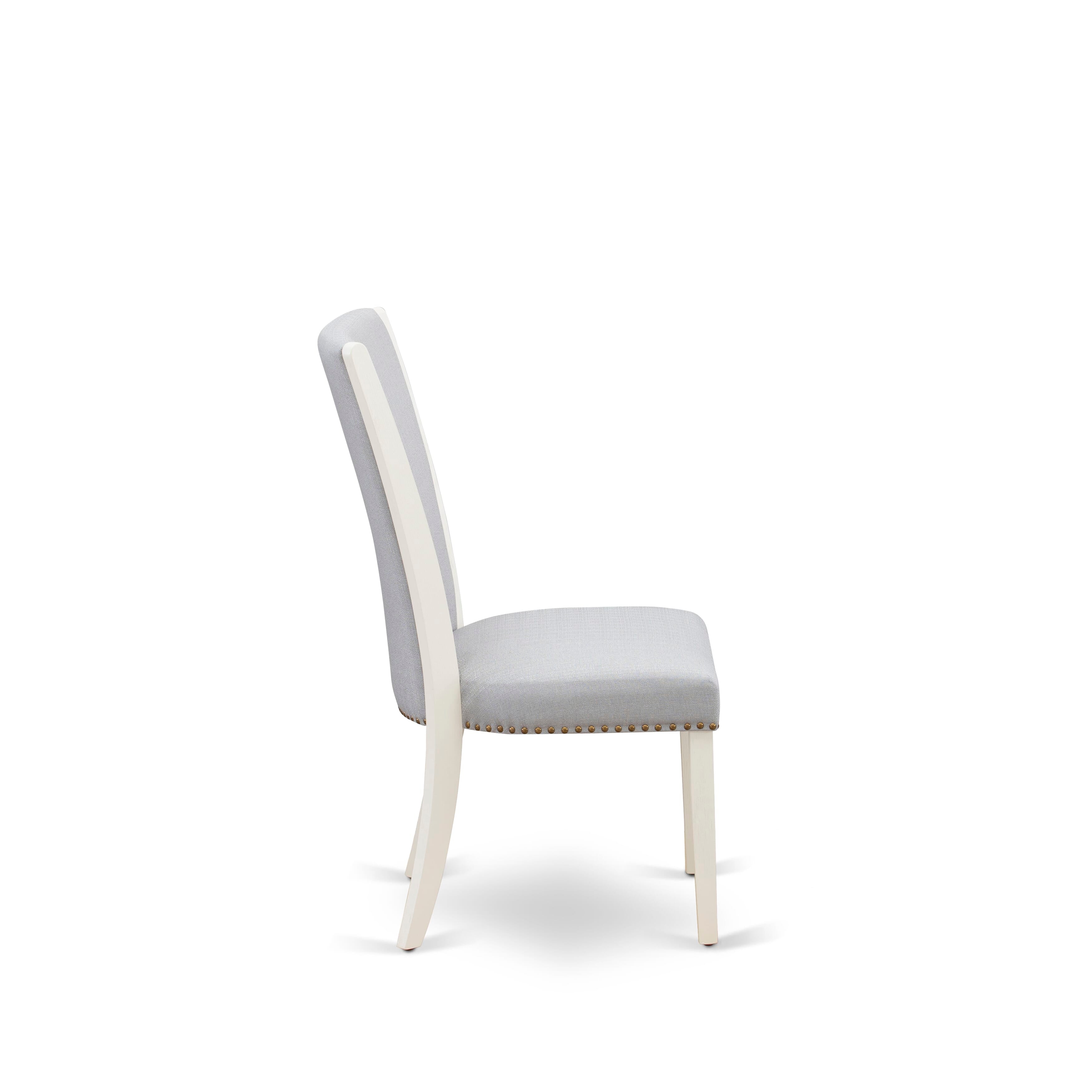 East West Furniture 7-Piece Dining Table Set Consists of 6 Kitchen Chairs with Upholstered Seat and Stylish Back-Rectangular Modern Kitchen Table - Linen White and Wirebrushed Linen White Finish