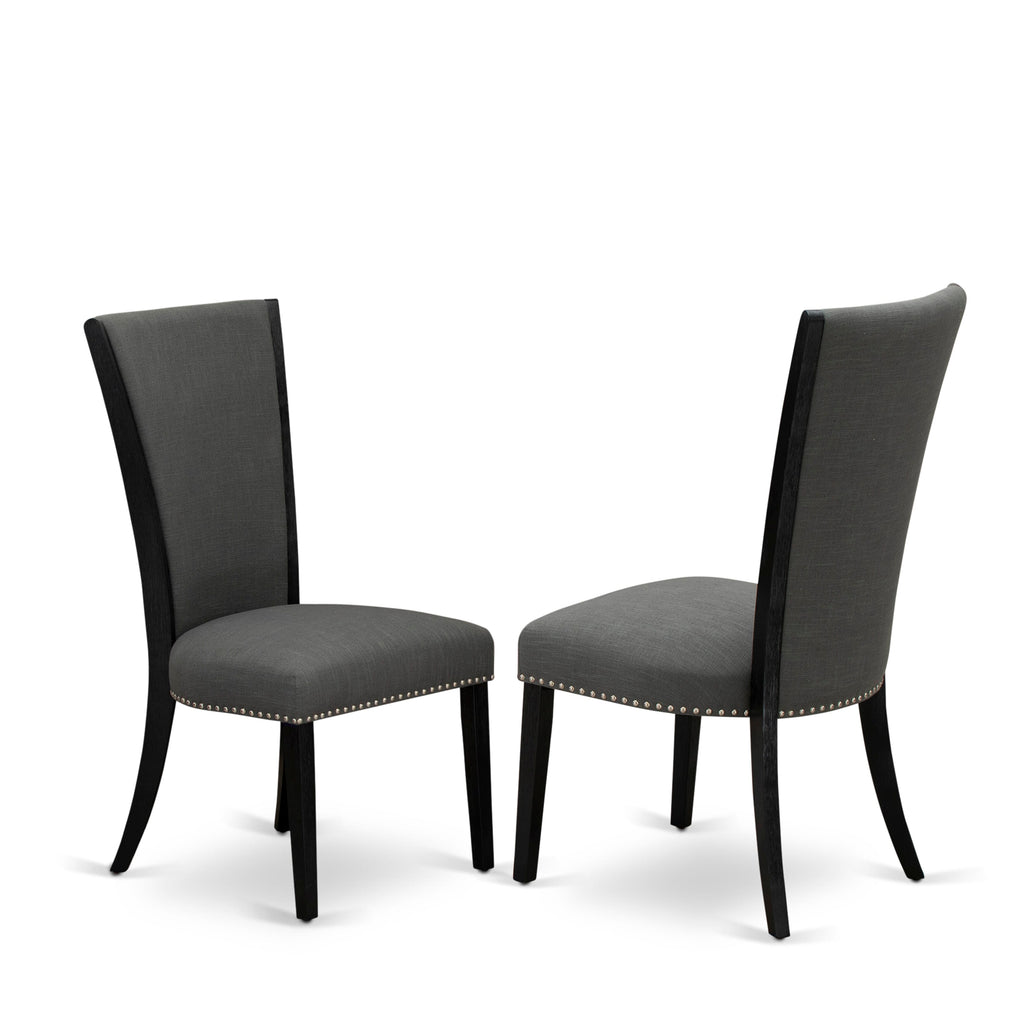 Juego de comedor de 6 piezas East West Furniture X626VE650-6. Contiene una mesa de comedor rectangular con patas en forma de X y 4 sillas Parson de tela de lino Gotham oscuro con un banco.