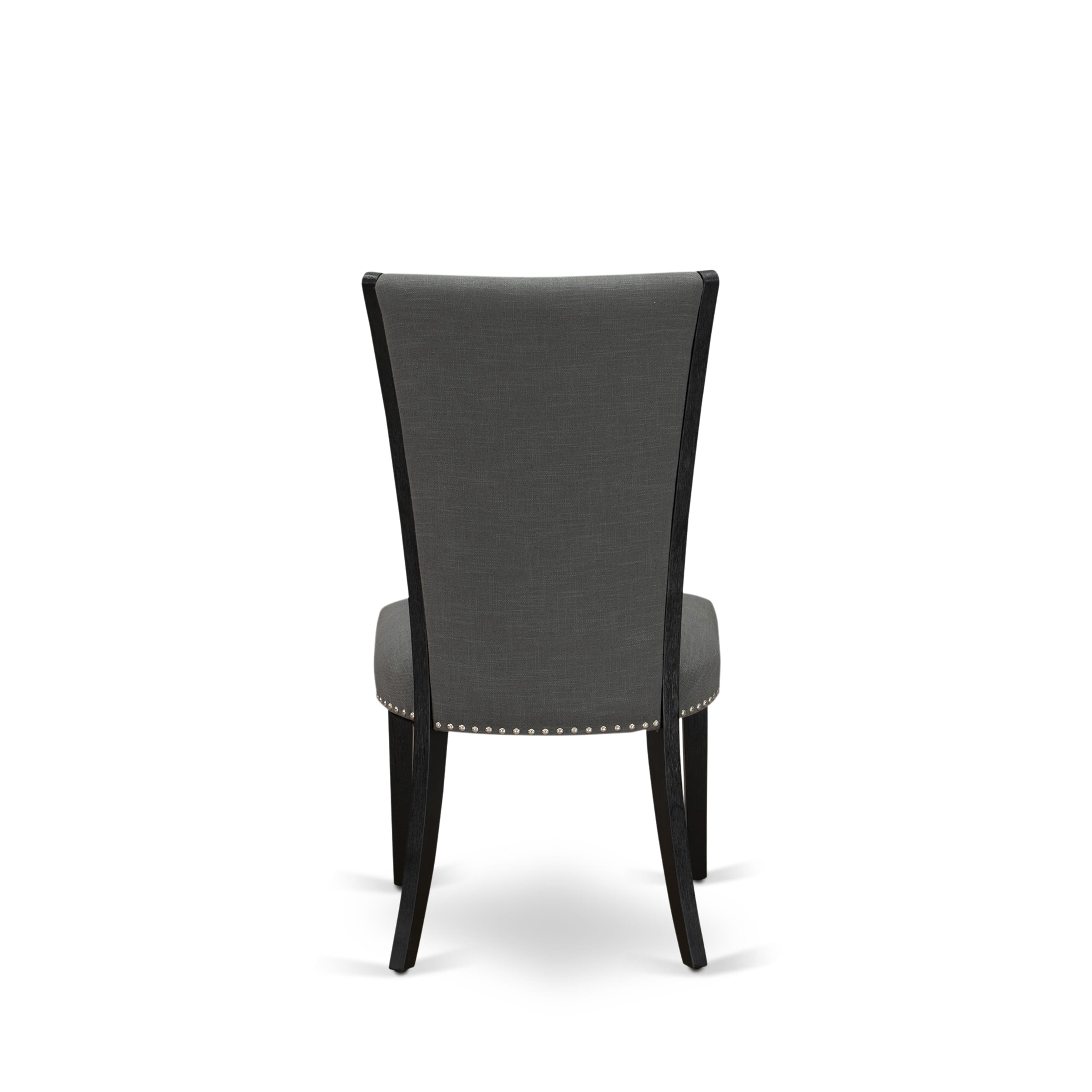 East West Furniture X626VE650-6 6 Piece Kitchen Table Set - 4 Dark Gotham Grey Linen Fabric Chairs for Dining Room with Nailheads and linen white Wooden Dining Table - 1 Modern Bench - Black Finish