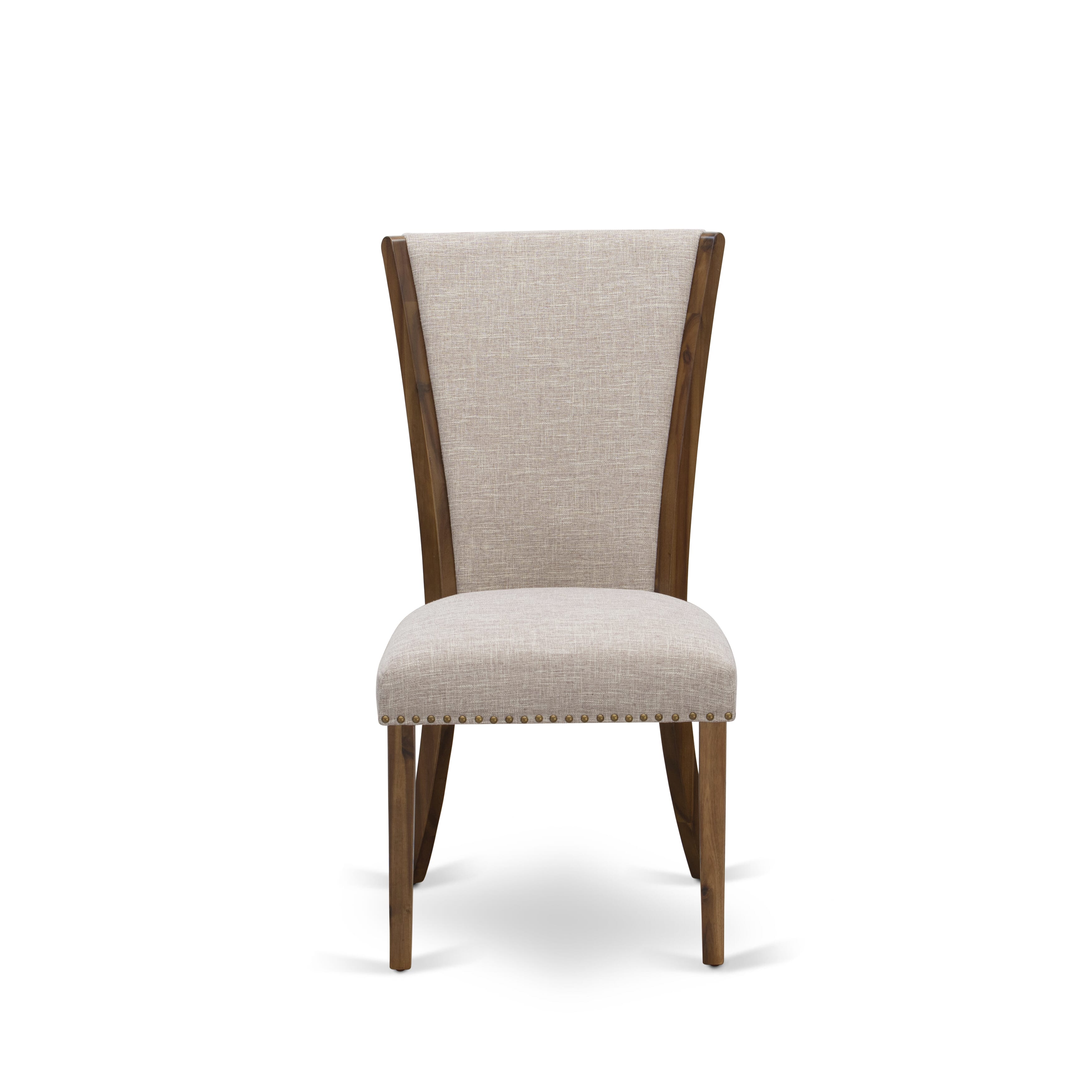 Luxe by East West Furniture I5VE5-40N-04 5 Piece Dining Set Consists of a 48" Round Kitchen Table with Pedestal and 4 Light Tan Linen Fabric Parson Chairs, Antique Walnut