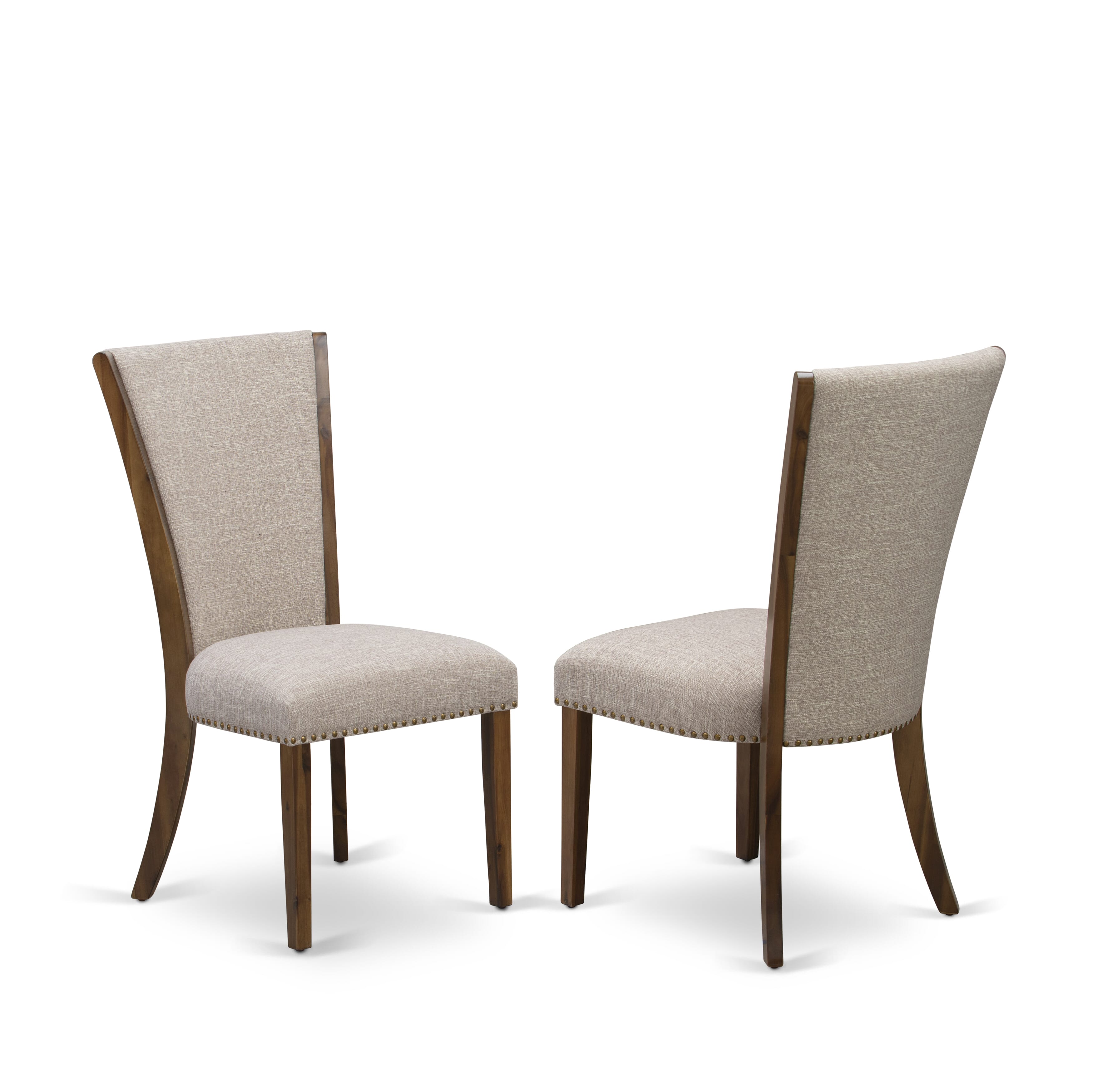 Luxe by East West Furniture I2VE7-50N-04 7 Piece Dining Set for 6 Contains a 54" Round Table with Pedestal and 6 Light Tan Linen Fabric Parson Chairs, Antique Walnut
