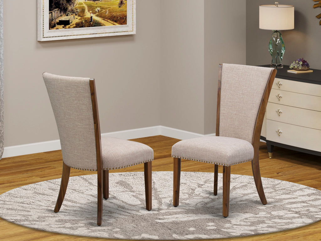 Luxe by East West Furniture I7VE7-40N-04 7 Piece Dining Set for 6 Contains a 48" Round Table with Pedestal and 6 Light Tan Linen Fabric Parson Chairs, Antique Walnut